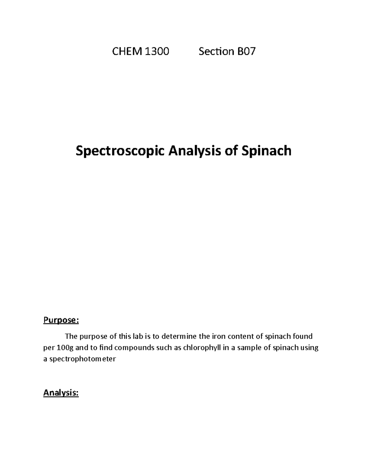 Practical - Lab report 3 -2014/2015 - CHEM 1300 Section B Spectroscopic ...