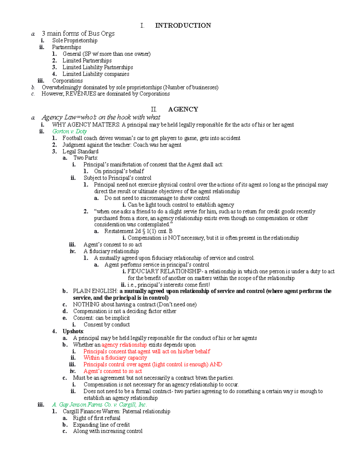 Business Organization Outline - Professor Albert - I. INTRODUCTION a. 3 ...