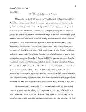 Panorama fugtighed Midlertidig ECCO Case Study - Grade: A- Strategy MGBU-4441-RYN 8 April 2019 ECCO Case  Study Summary &amp; - Studocu