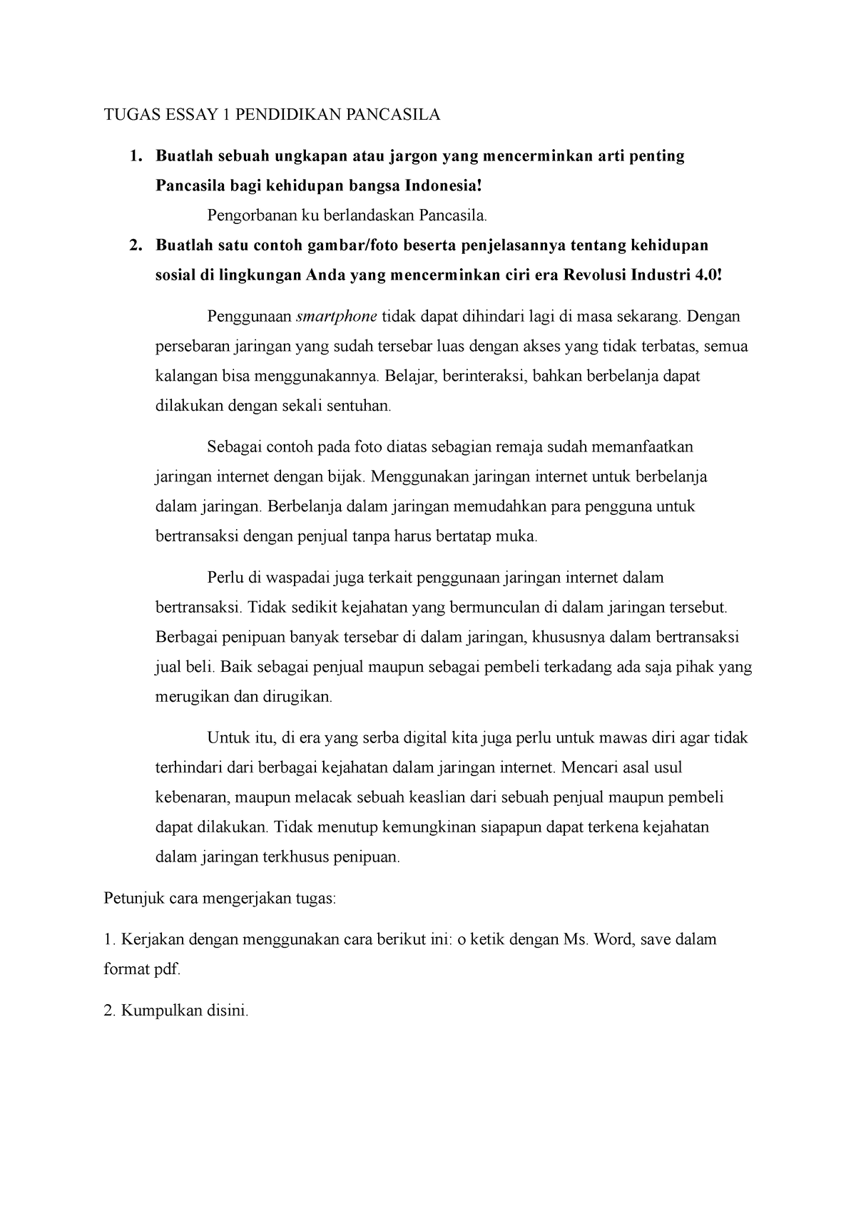 contoh essay pendidikan pancasila