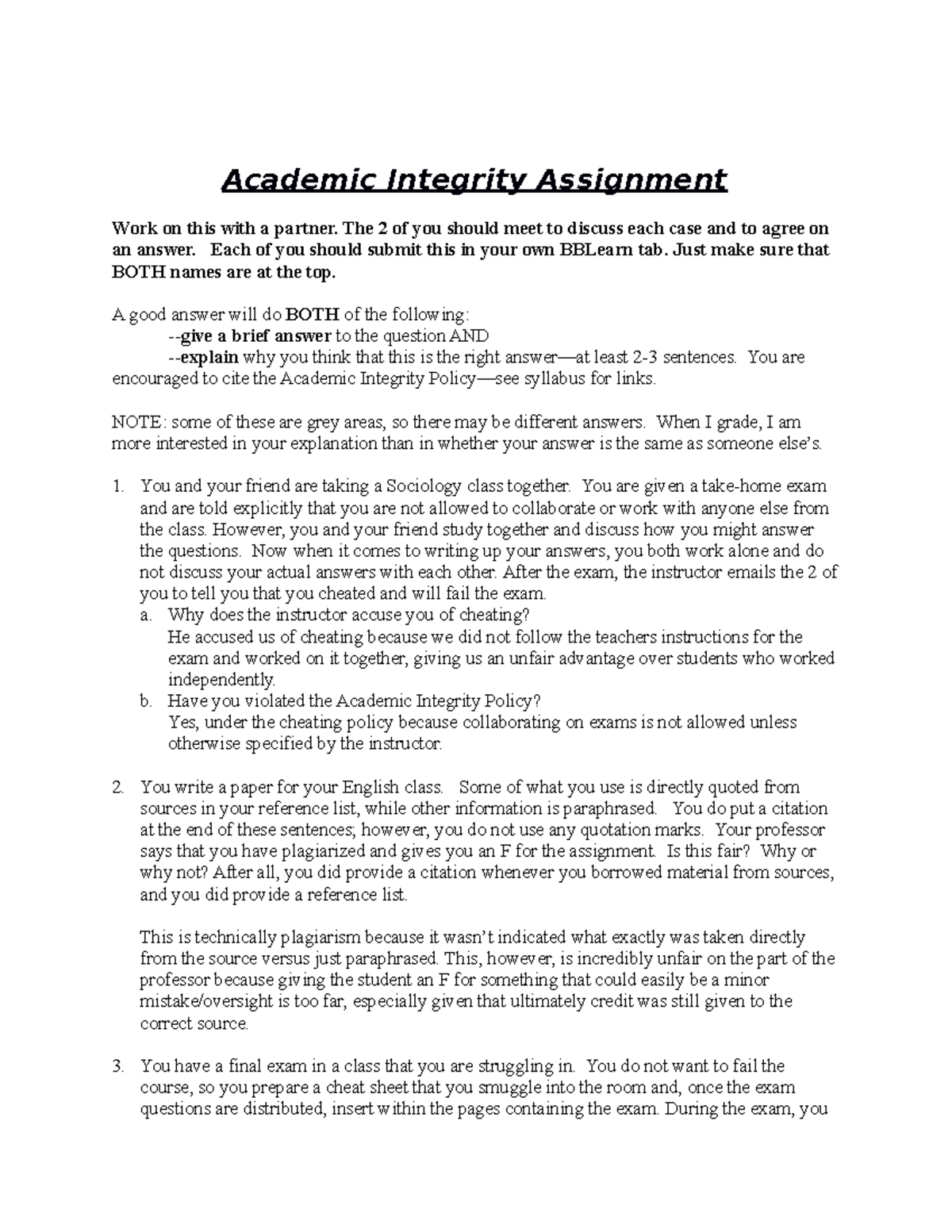 peer graded assignment practice ethics & integrity writing assignment (creative)