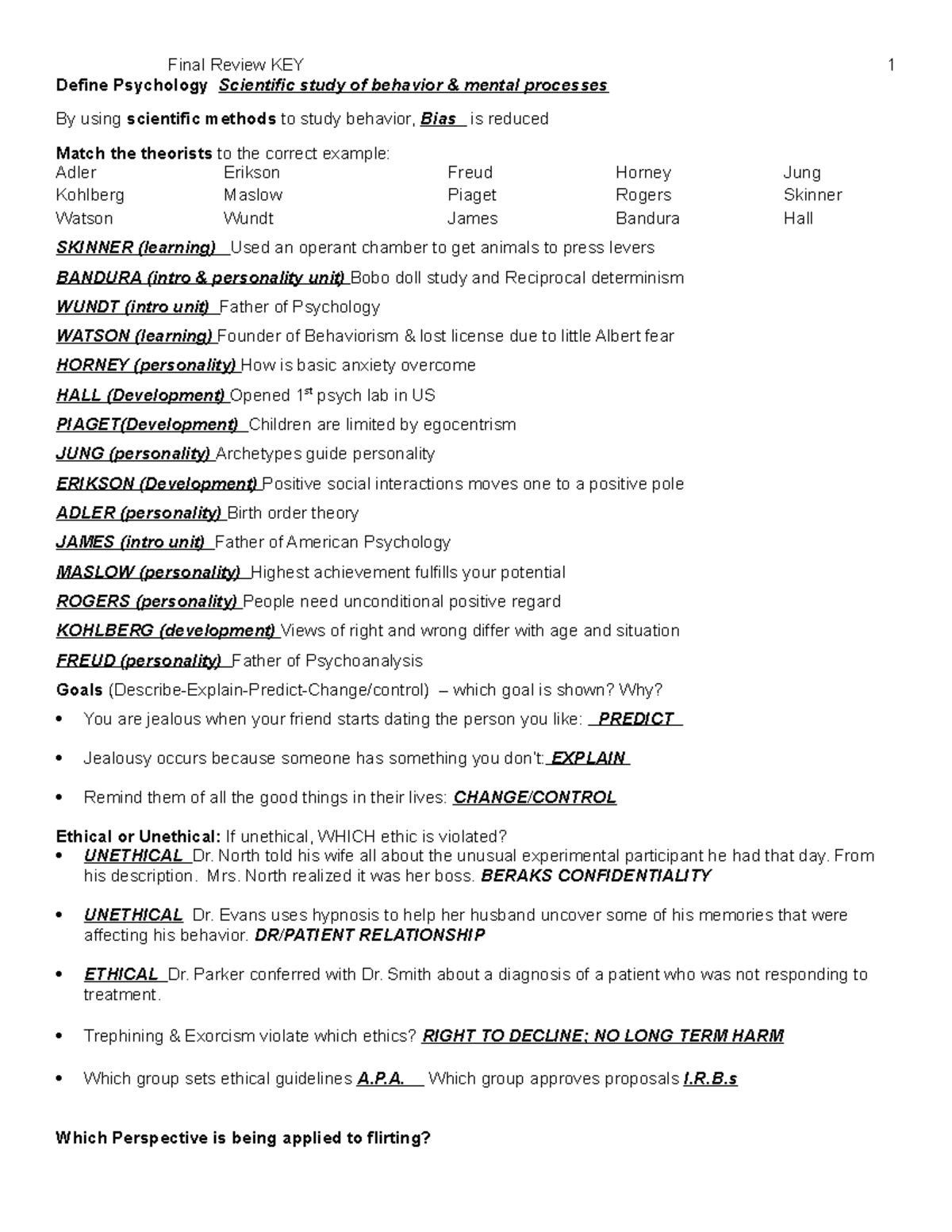 final-review-packet-key-2019-define-psychology-scientific-study-of