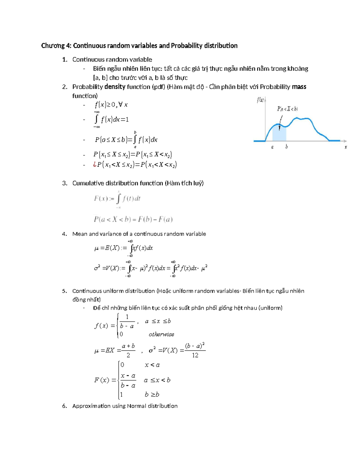 MAS291 Tổng Hợp Kiến Thức Pt2 - ####### Chương 4: Continuous Random ...