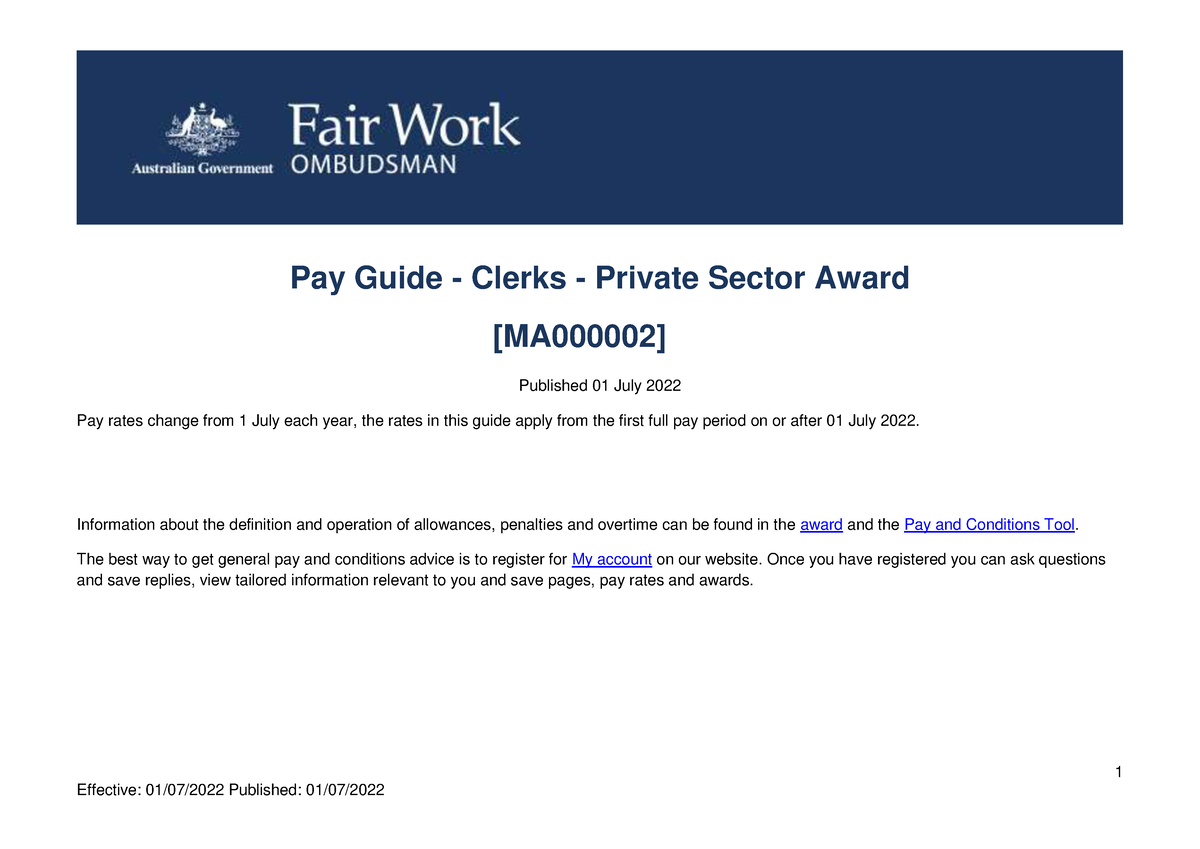 Officeworksaward Job Preparation 1 Pay Guide Clerks Private