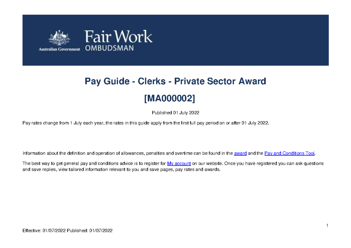 Officeworksaward Job Preparation 1 Pay Guide Clerks Private