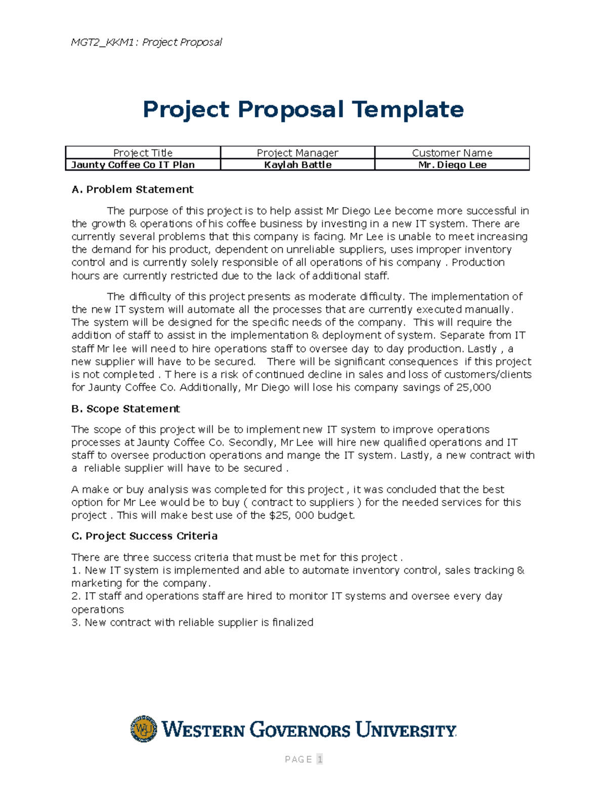 Project Proposal Task 1 - ITM 5000 - WGU - Studocu