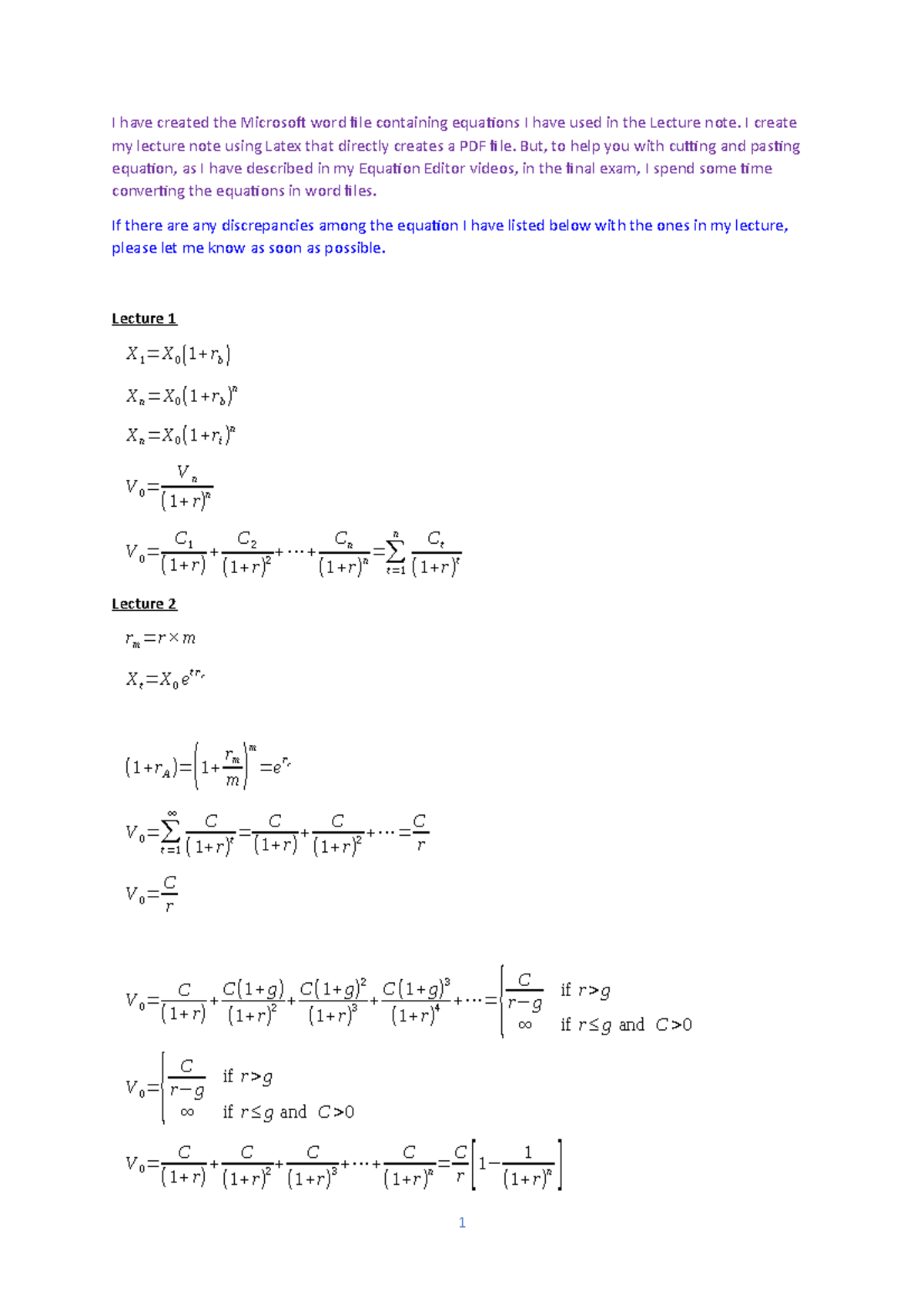 Formula Sheet Sem 1 - I have created the Microsoft word file containing ...
