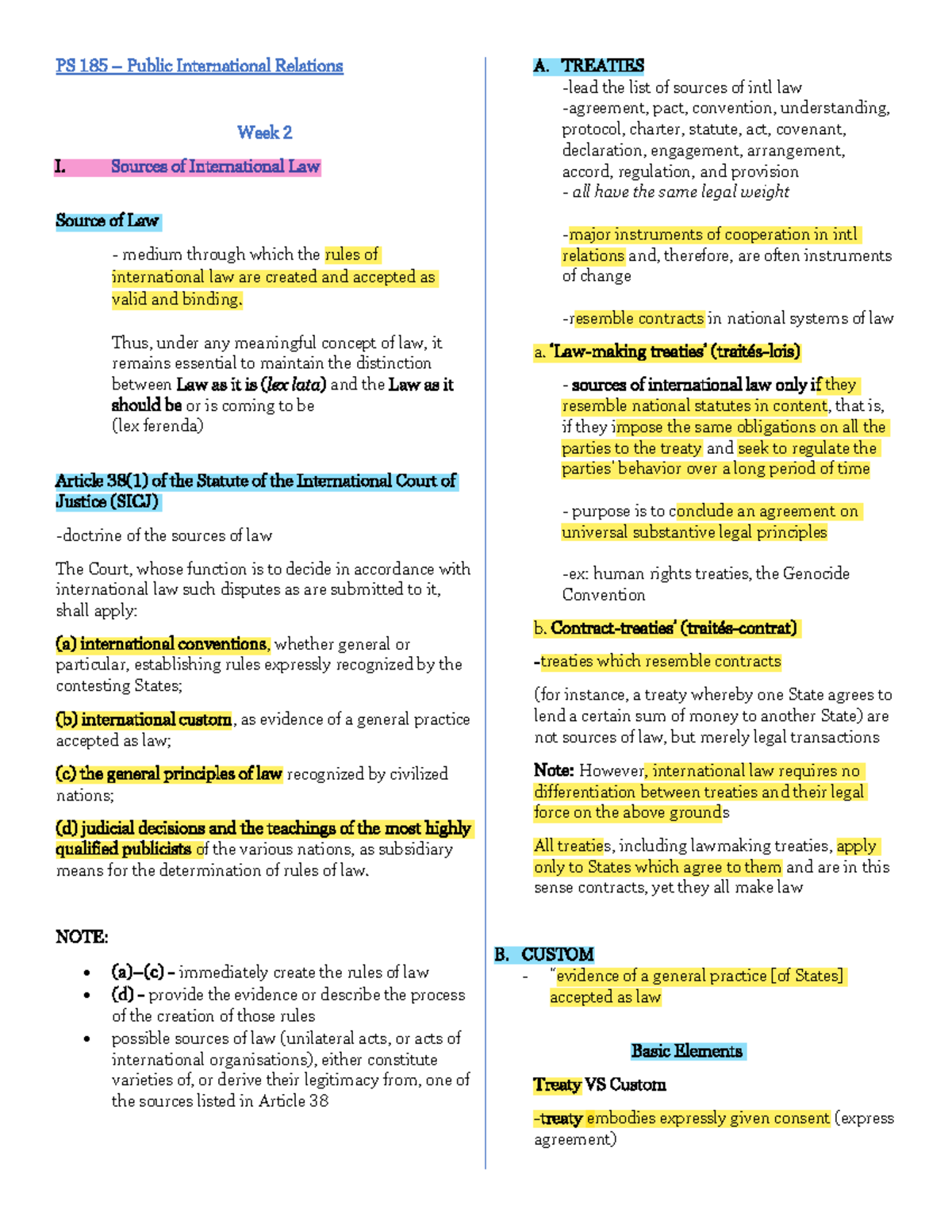 Week 2 Sources of Intl Law - PS 1 85 – Public International Relations ...