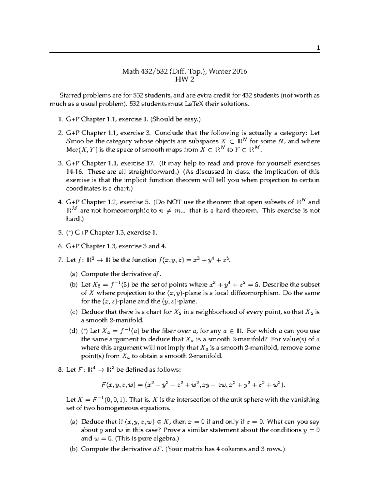 HW2 - Homework Assignment 2 - 1 Math (Diff. Top.), Winter 2016 HW 2 ...