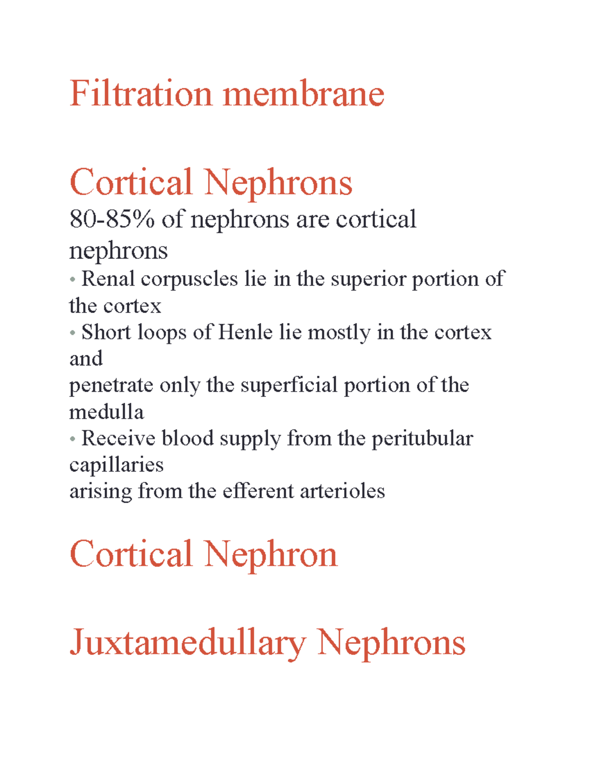 Filtration membrane Filtration membrane Cortical Nephrons 8085 of