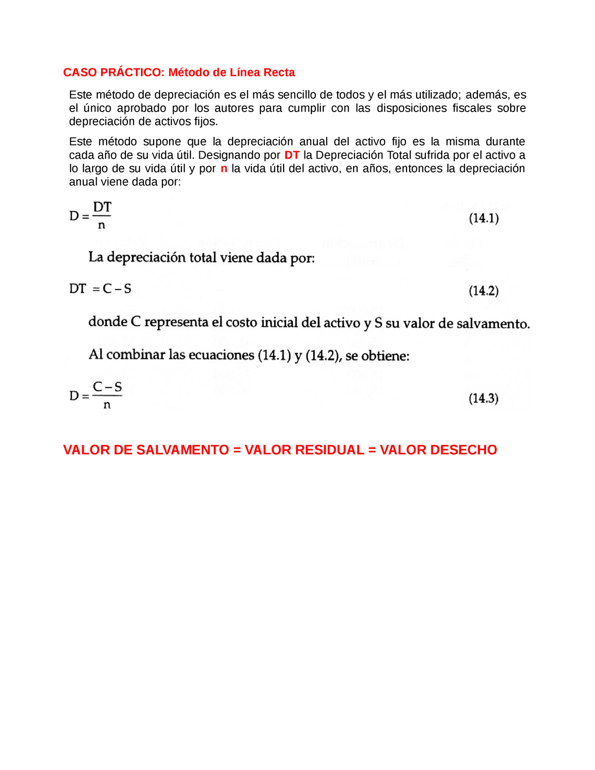 CASO Práctico DE Depreciacion Resuelto - CASO PRÁCTICO: Método De Línea ...