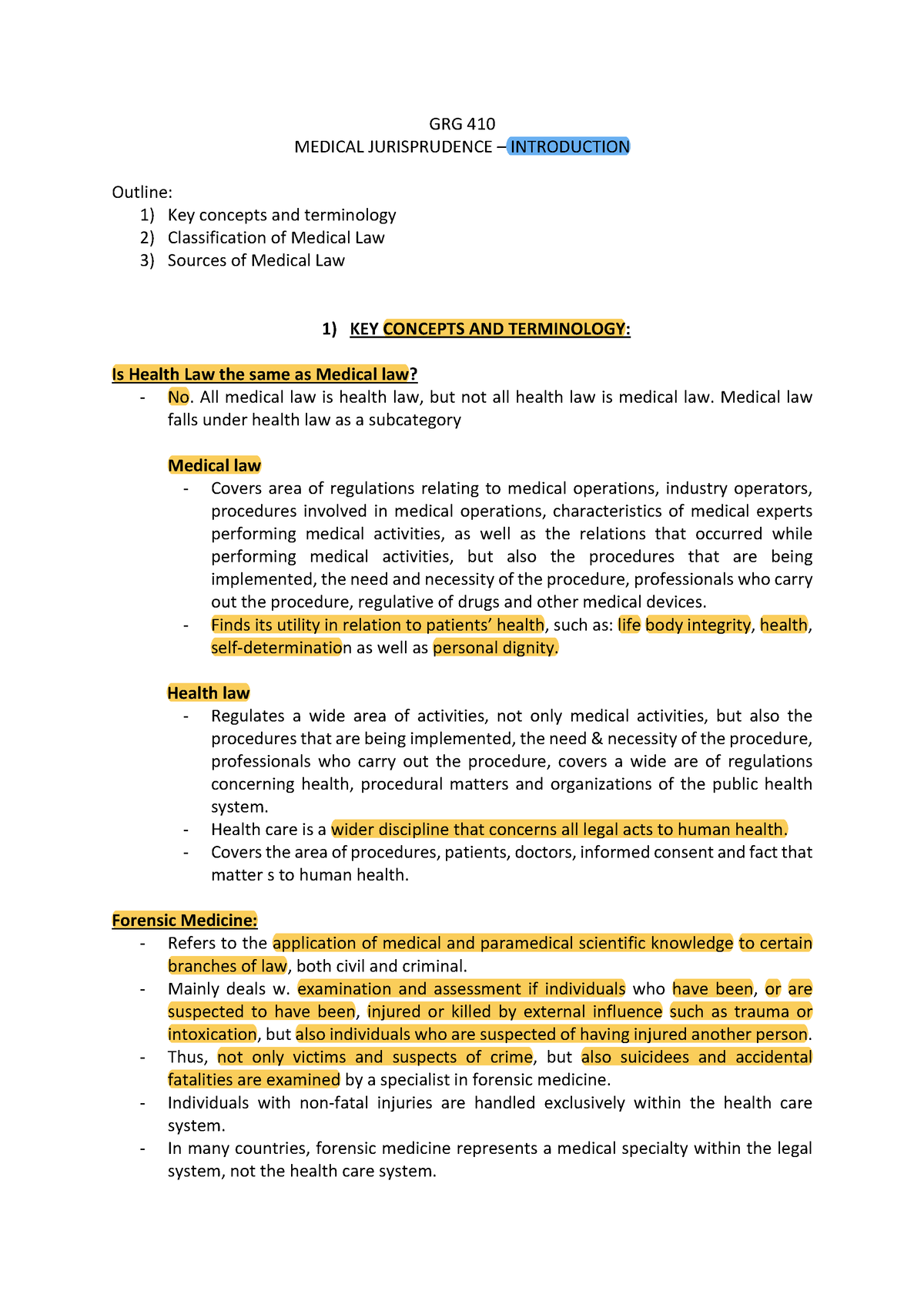 (PDF) GRG 410 - Medical Jurisprudence - Summaries (LECTURES 1-6) - GRG ...