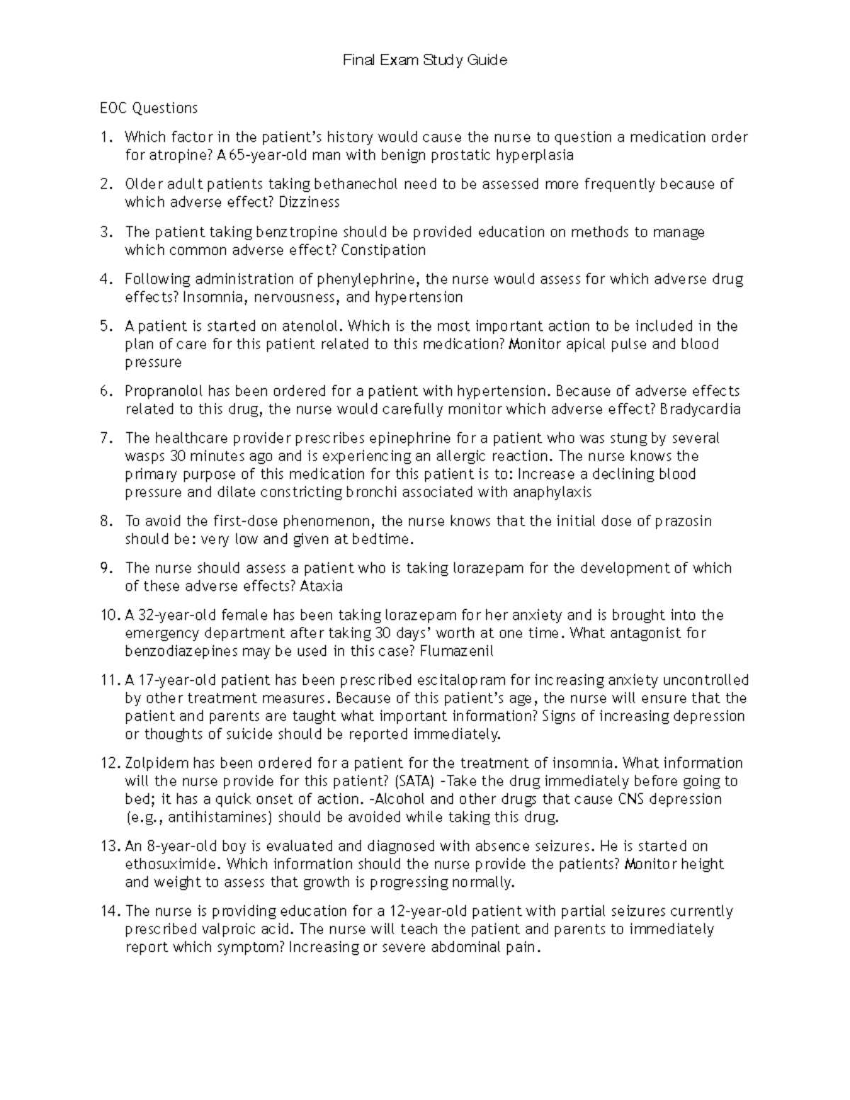 Final Exam Study Guide AA - EOC Questions Which factor in the patient’s ...