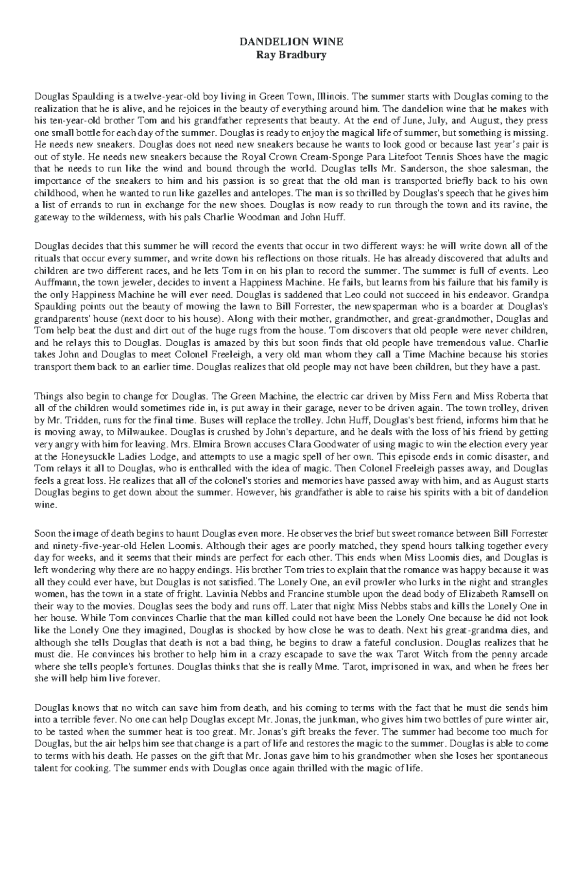 Dandelion WINE by Ray Bradbury DANDELION WINE Ray Bradbury Douglas
