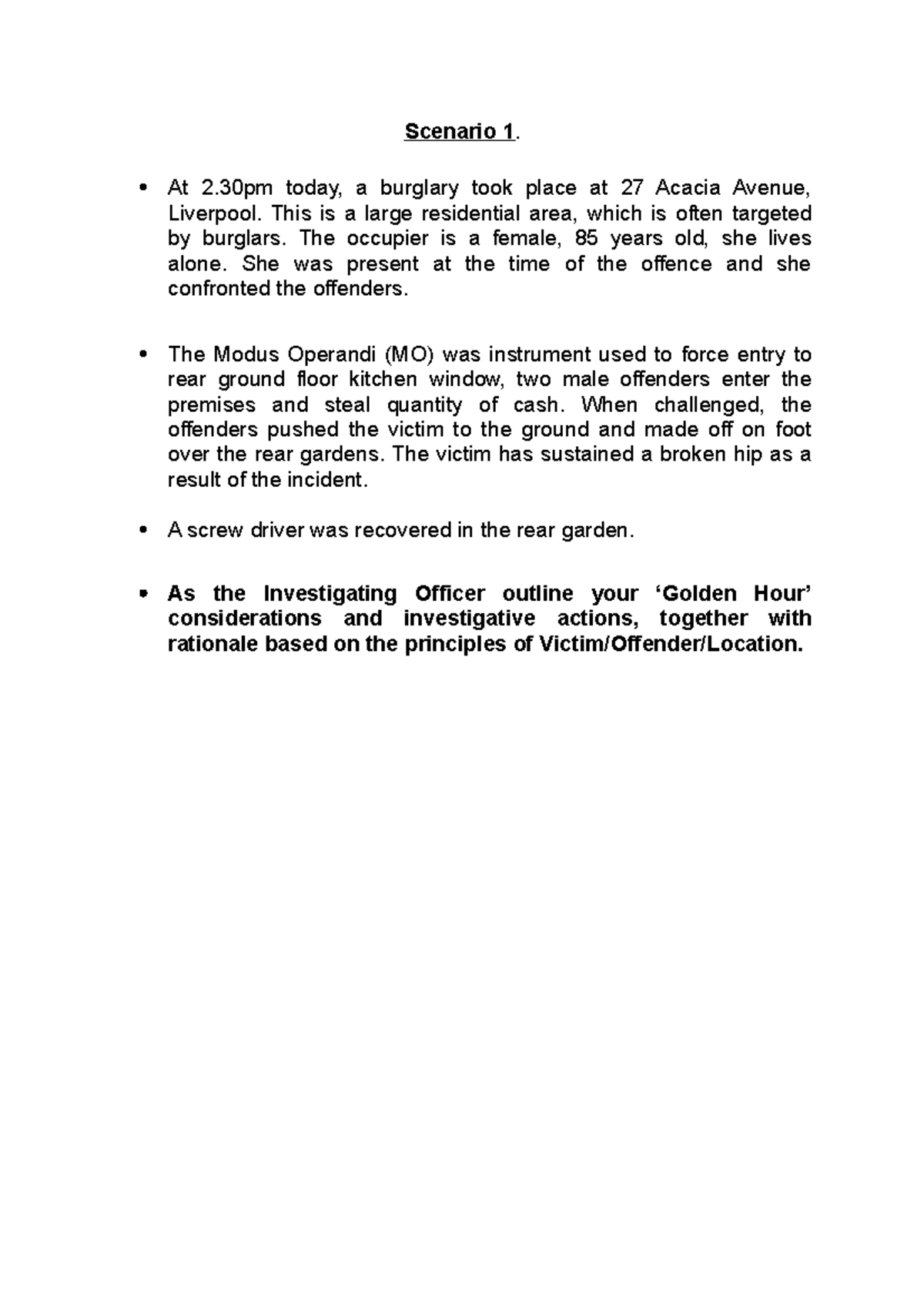 Scenario 1 and 1a - Lecture notes 1 - Scenario 1. At 2 today, a ...