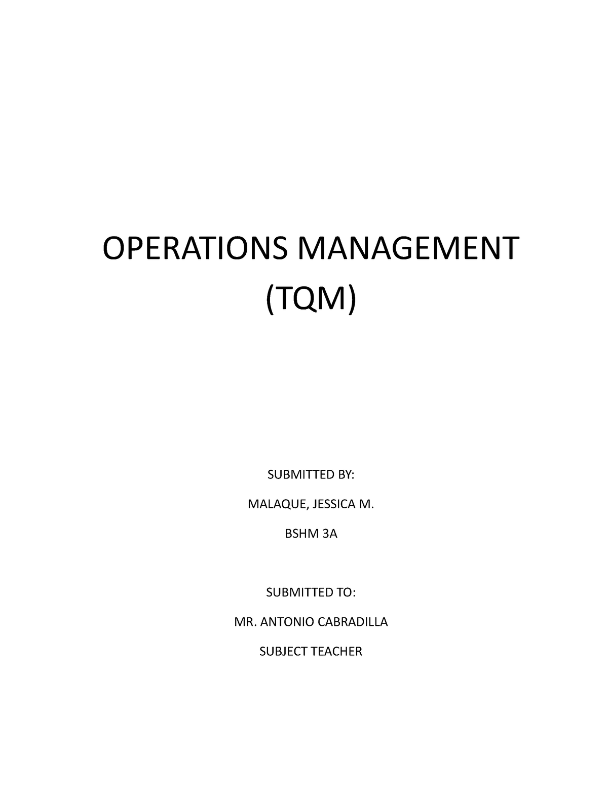 short case study on operations management