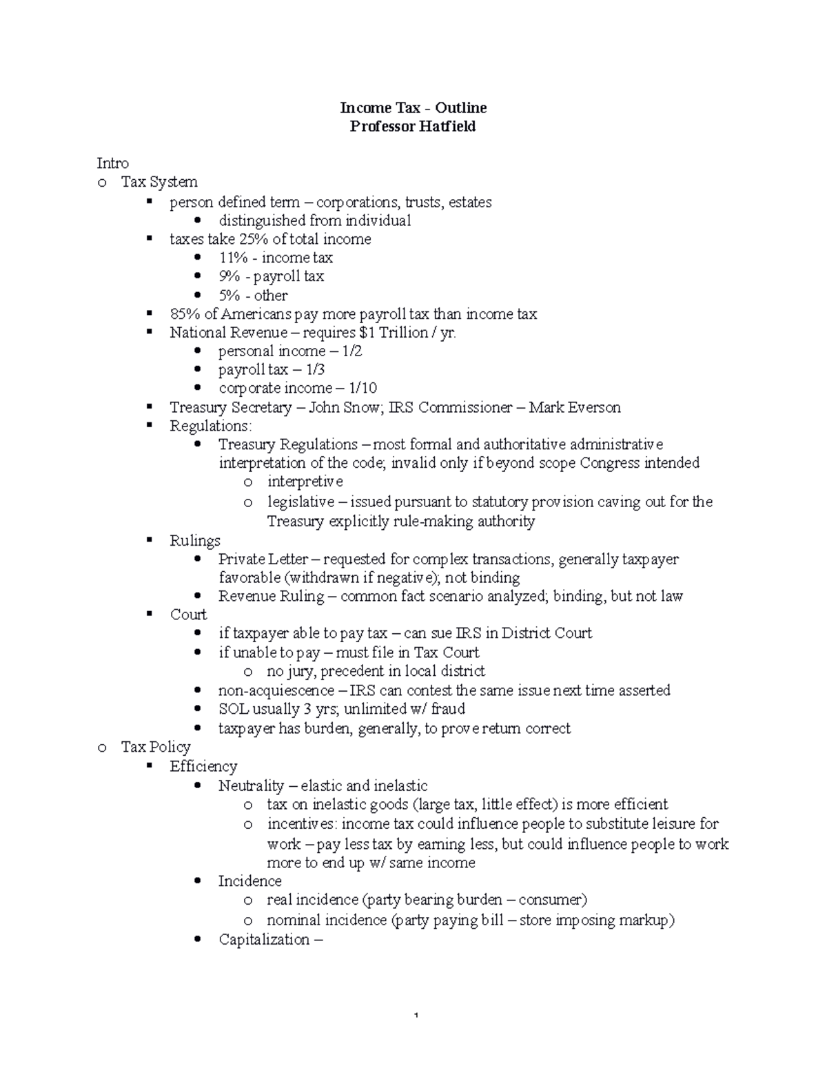 Hatfield Tax Fall 06 law Studocu