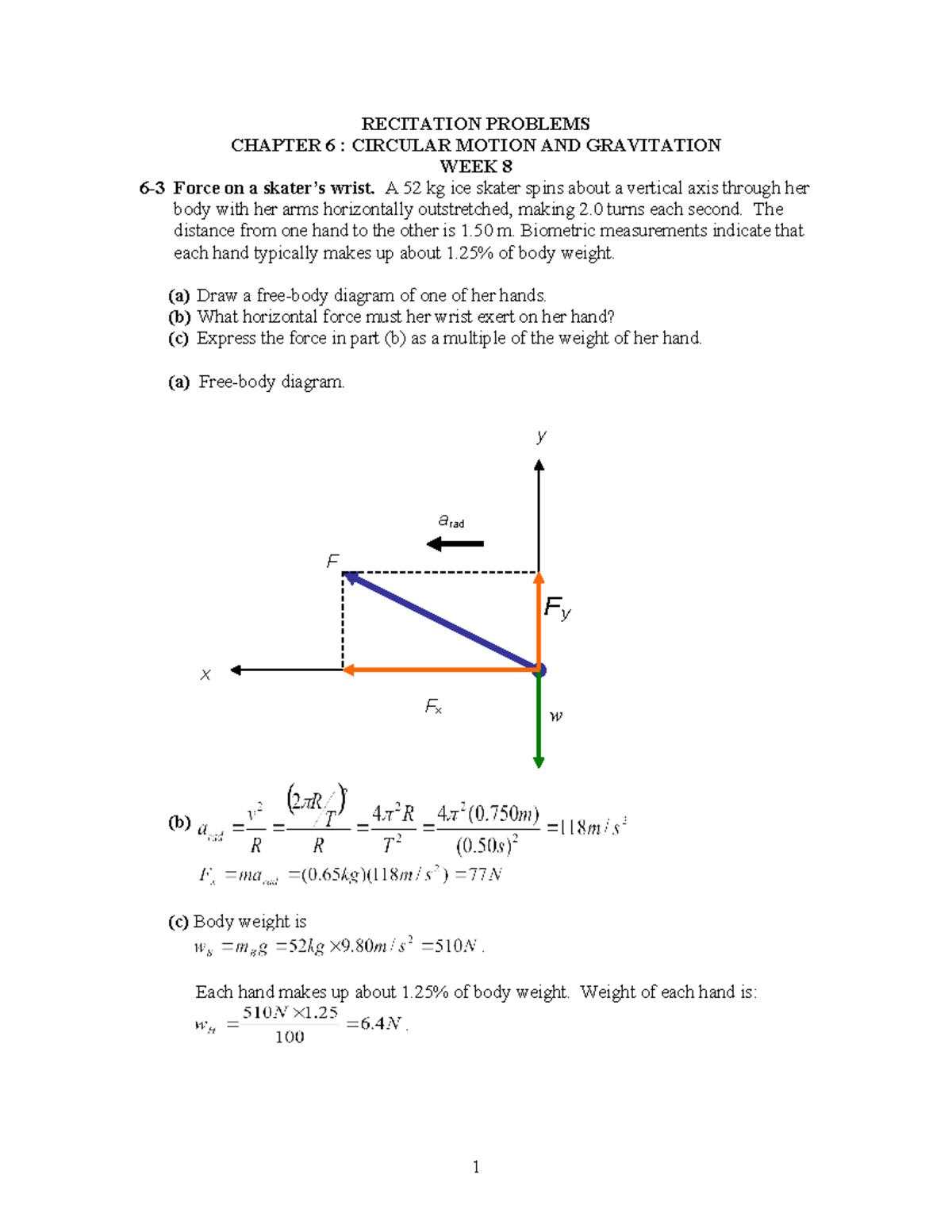 Recitation Ch6 - RECITATION PROBLEMS CHAPTER 6 : CIRCULAR MOTION AND ...