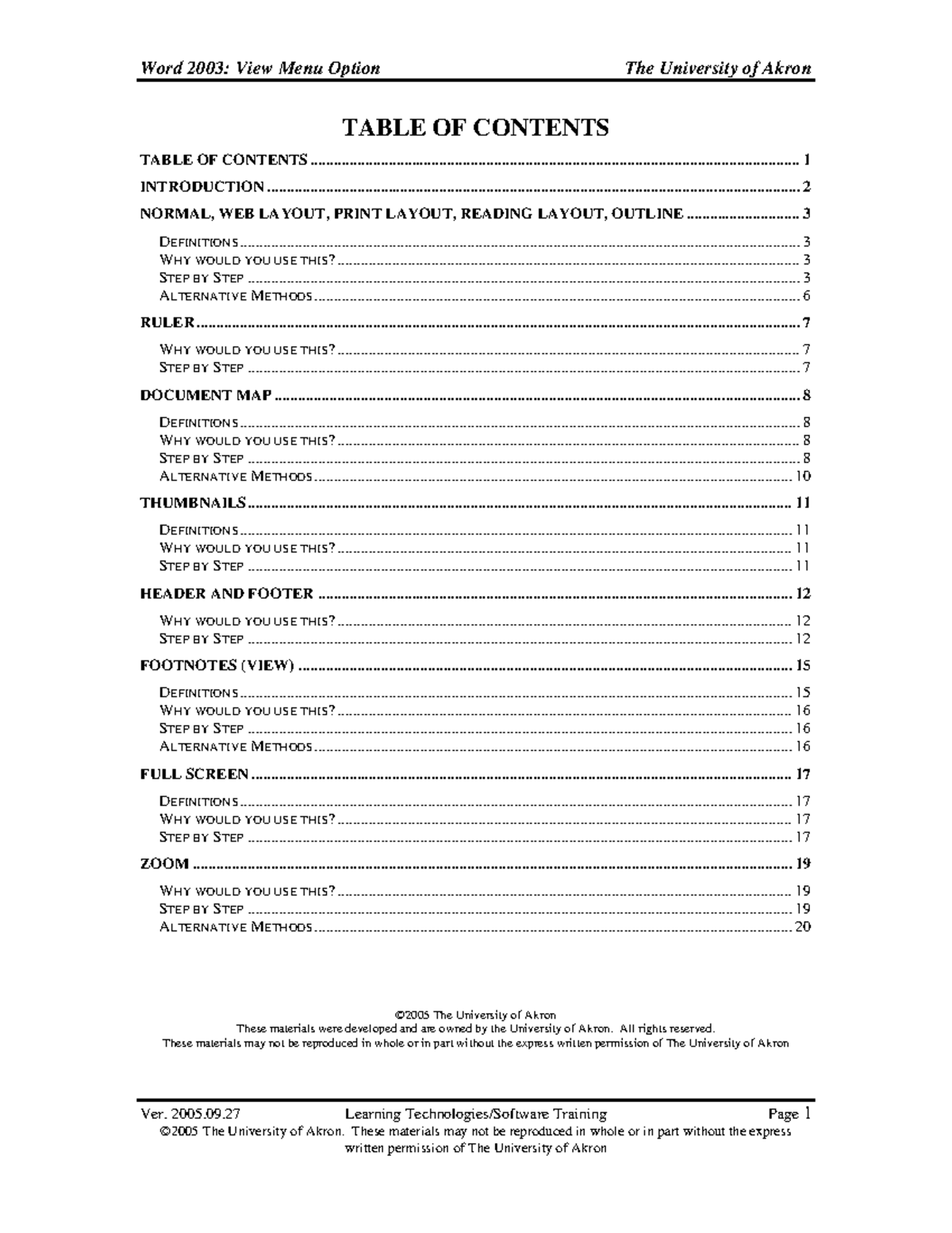 Lesson 4 view menu - labc - ©2005 The University of Akron. These ...