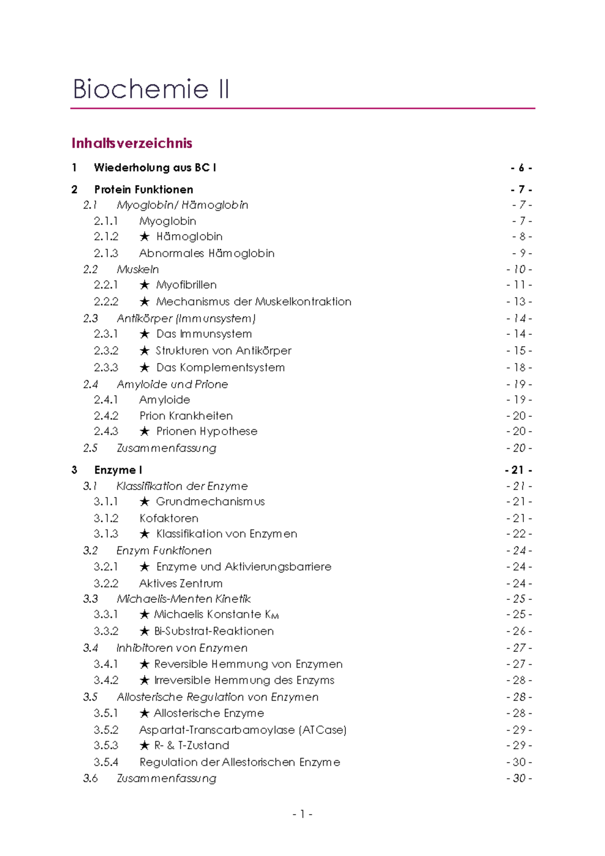 Biochemie II Zusammenfassung - Biochemie II Inhaltsverzeichnis 1 ...