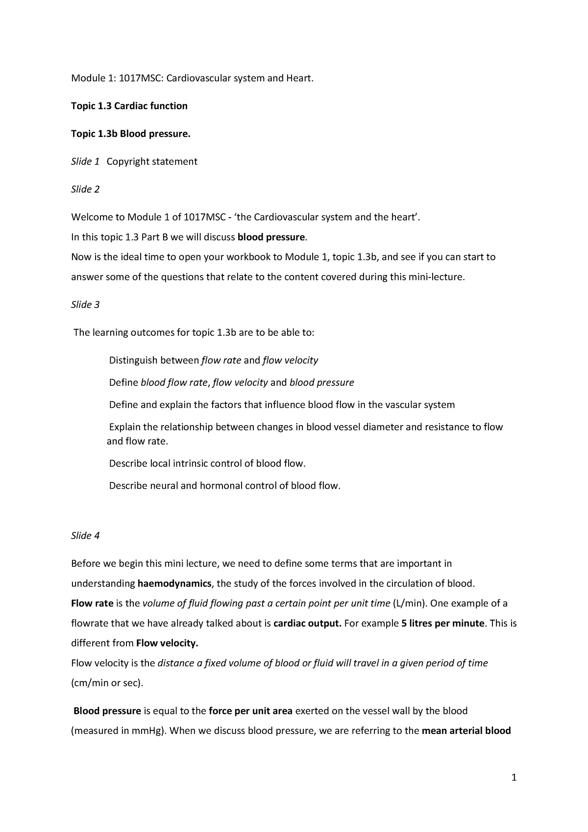 1017MSC Module 1 1.3b transcript - Module 1: 1017MSC: Cardiovascular ...