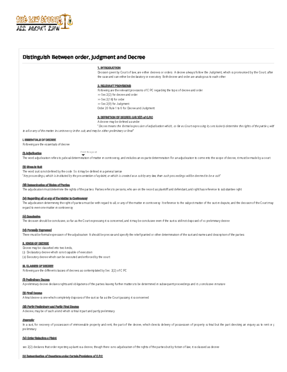 Distinguish Between order, Judgment and Decree - The Law Study - 1 ...