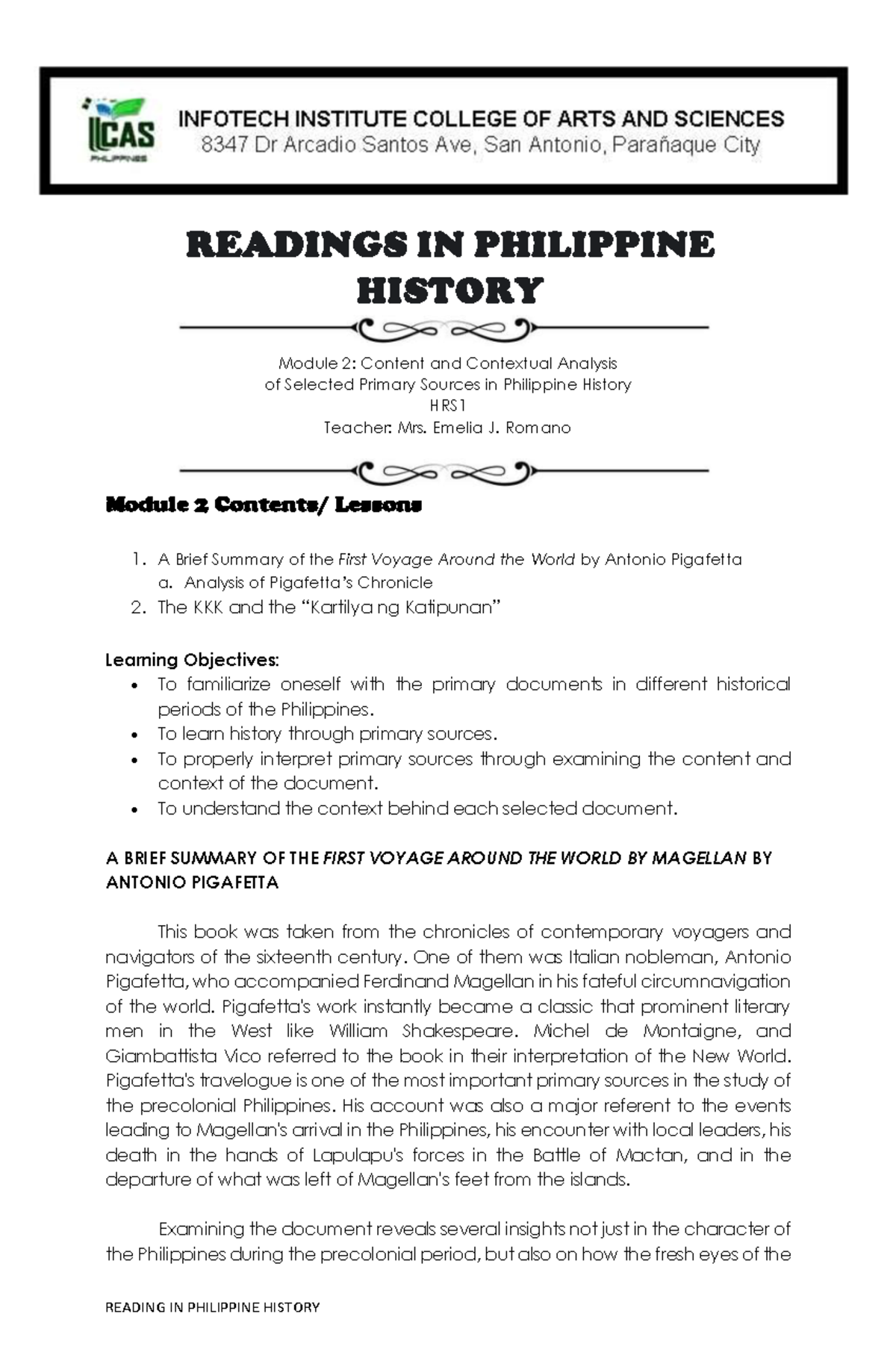 Module 2 Readings in Philipine History - READINGS IN PHILIPPINE HISTORY ...