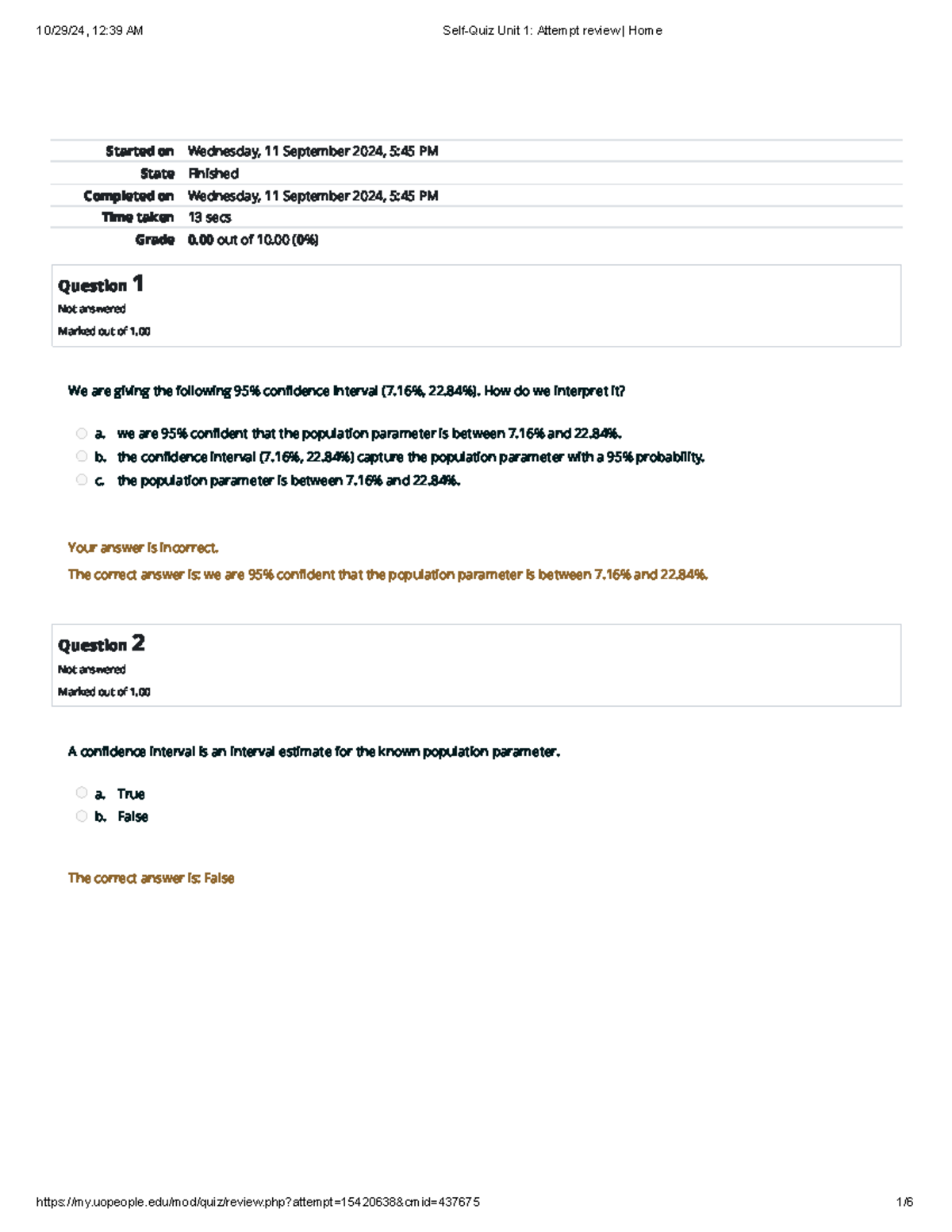 Self-Quiz Unit 1 Attempt review Home - Started on Wednesday, 11 ...