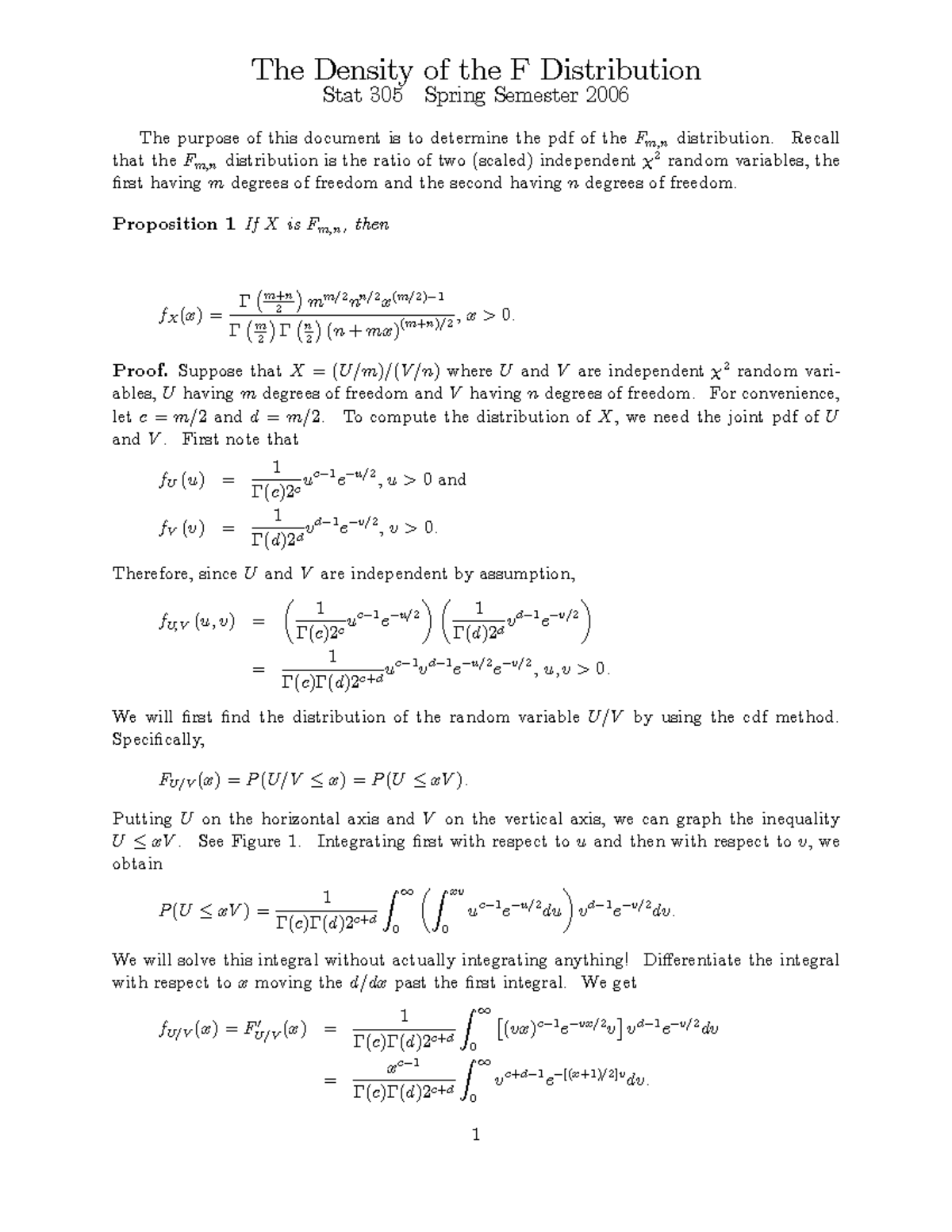 Density F - asd - The Density of the F Distribution Stat 305 Spring ...