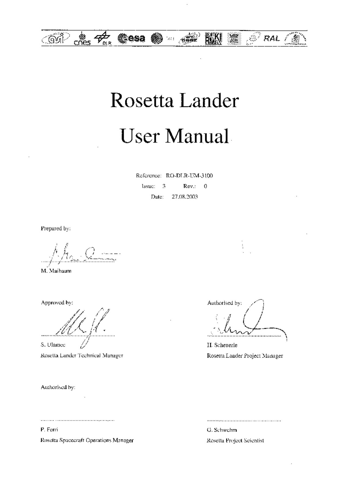 Rosetta Lander User Manual - Reference : RO-DLR-UM-3100 Issue :3 Rev ...