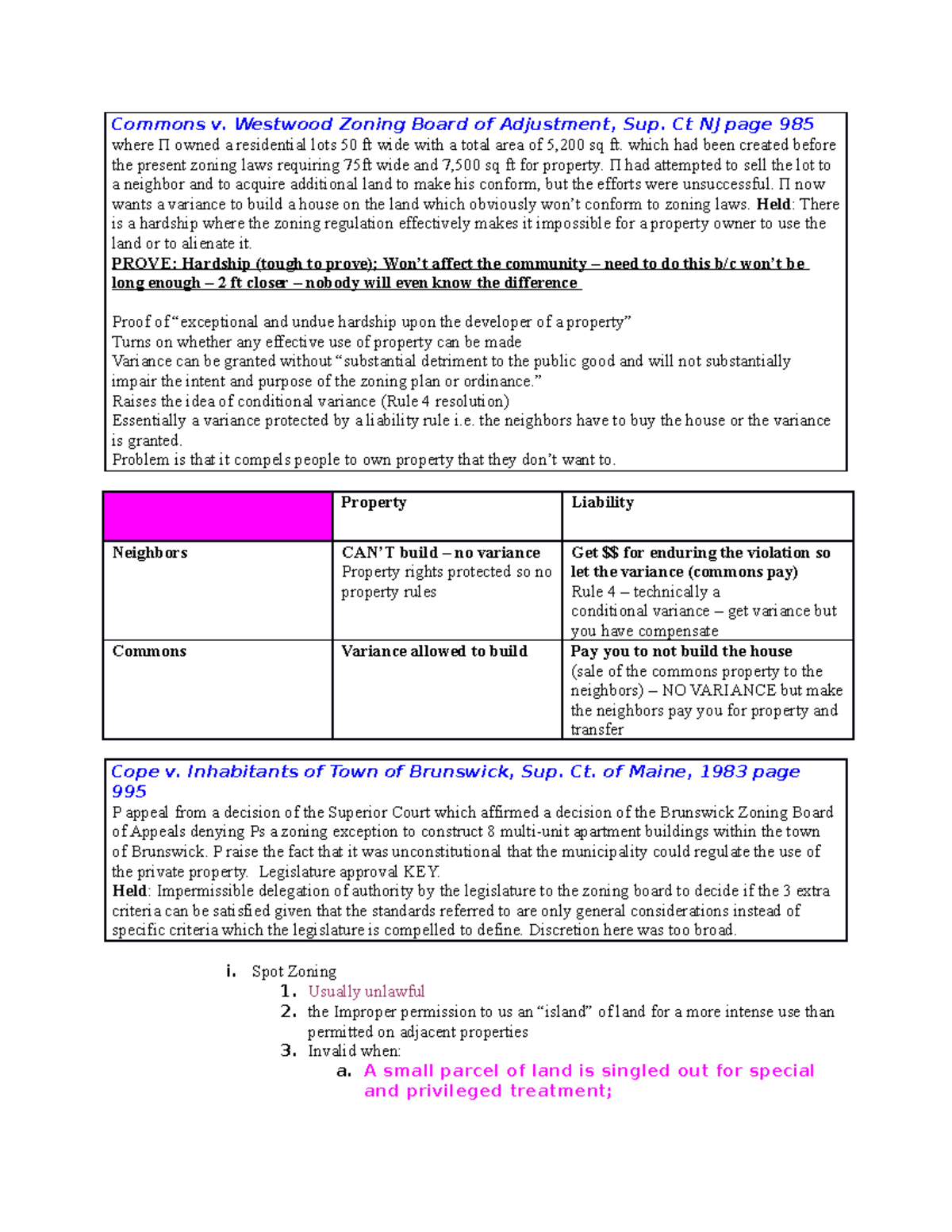 Property Law Outline 2 Commons v. Westwood Zoning Board of