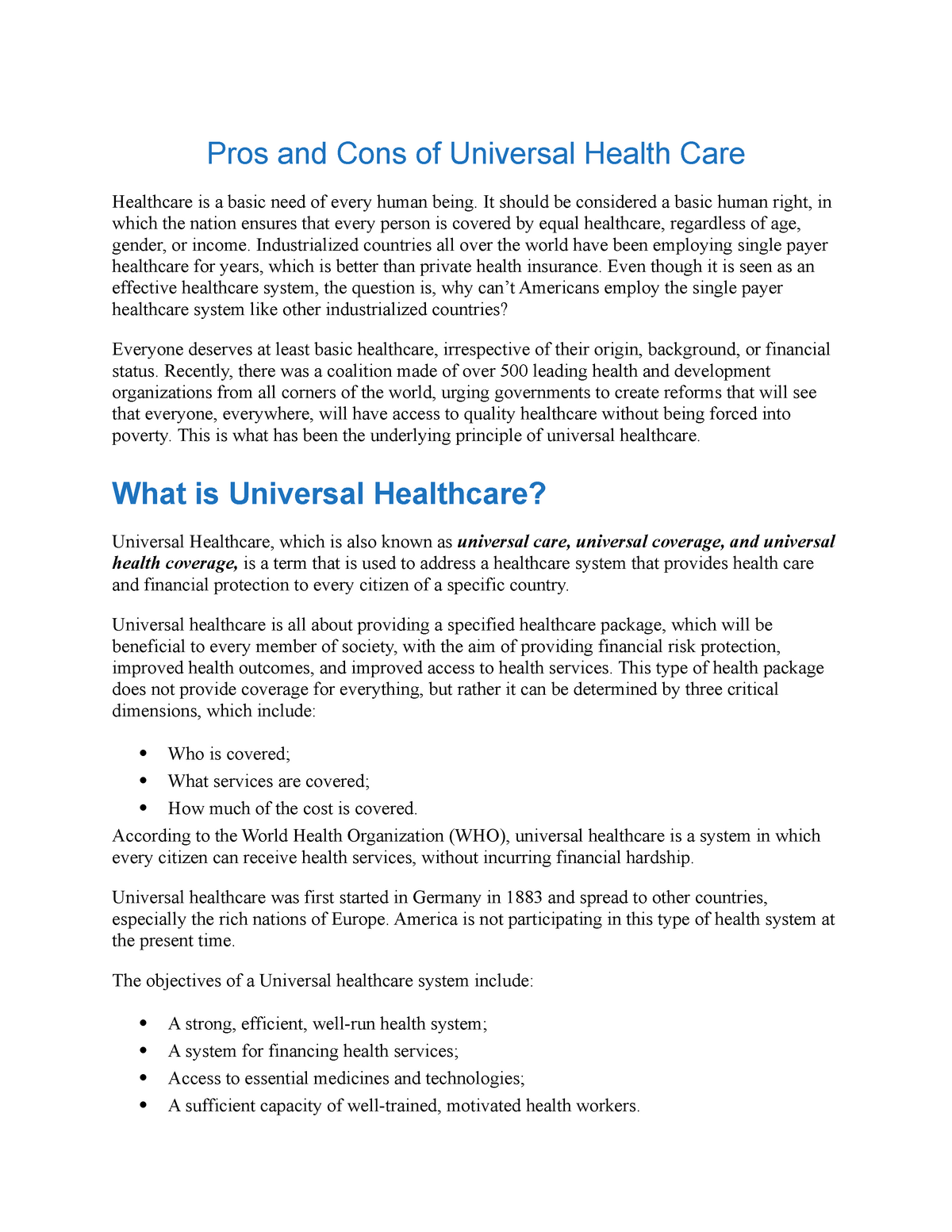 good thesis for universal healthcare