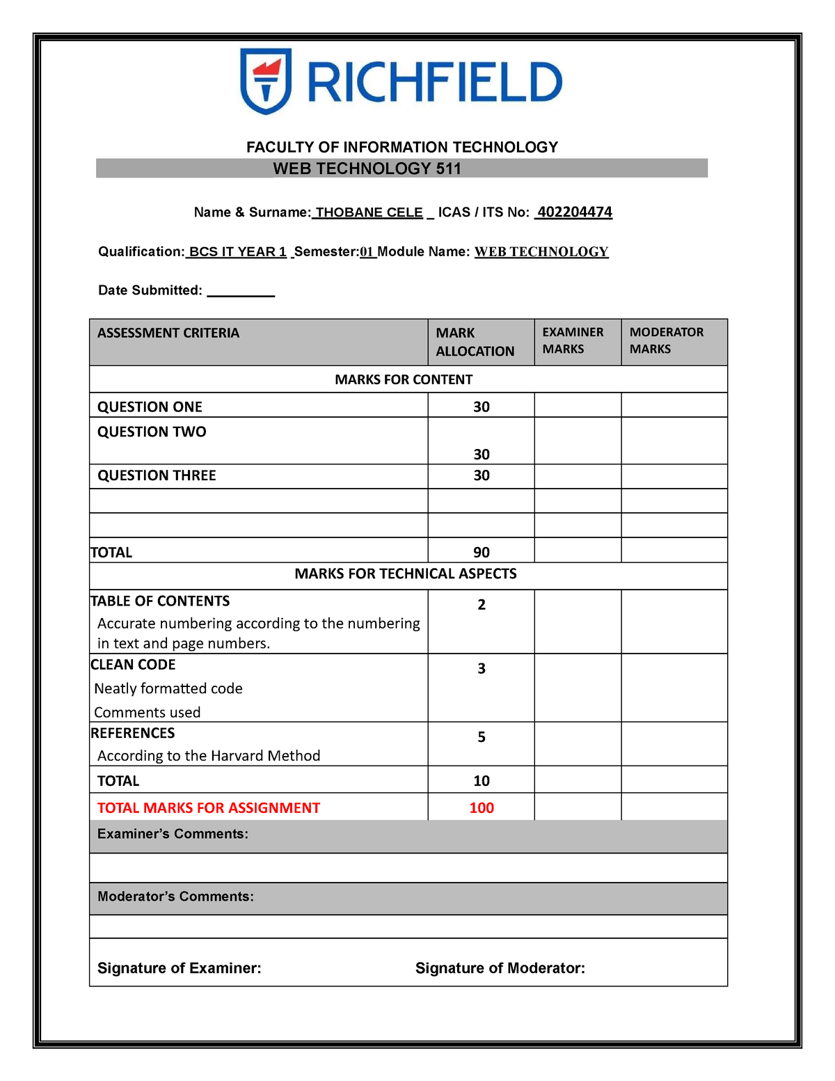 Web Technology 511 Assignment - FACULTY OF INFORMATION TECHNOLOGY WEB ...