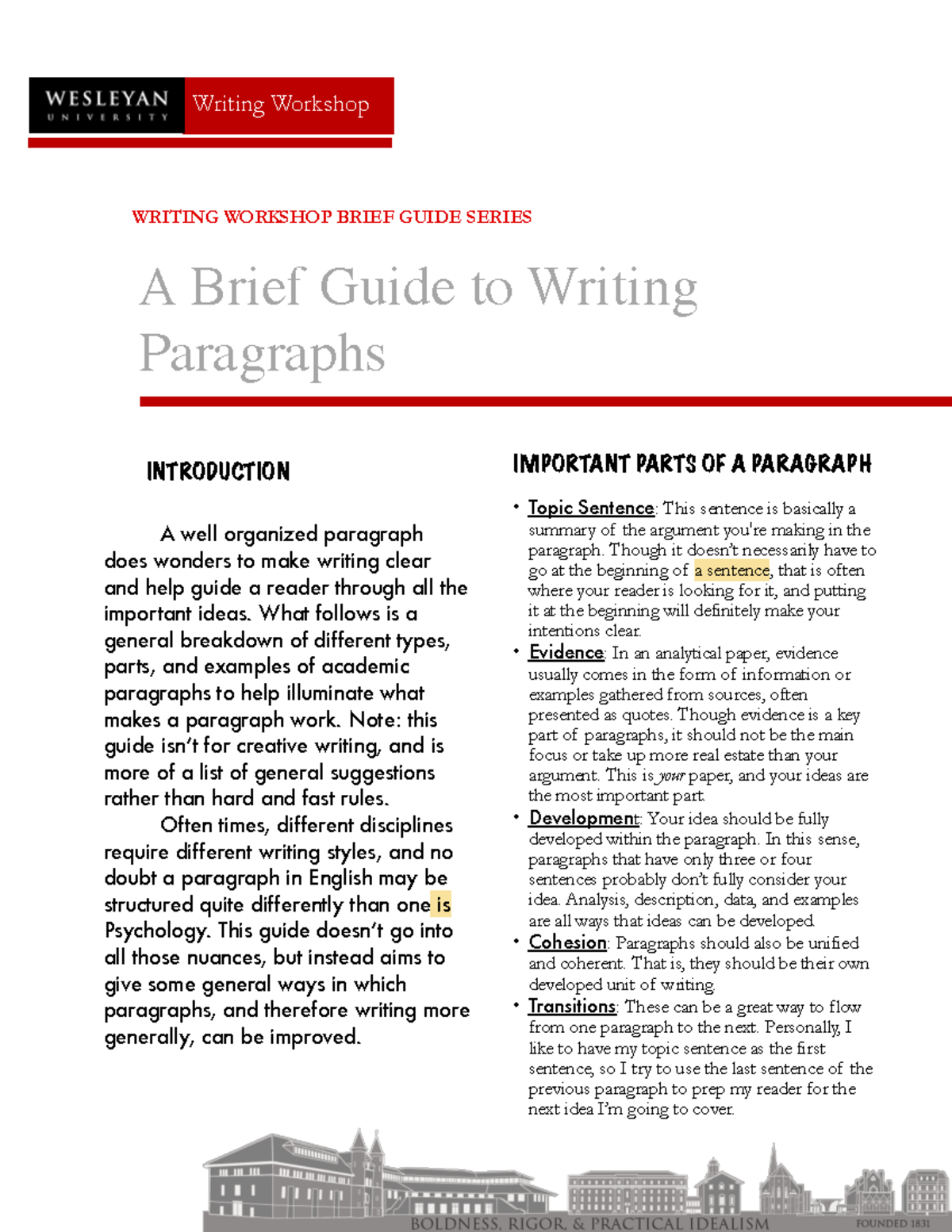 Paragraph writing - Writing Workshop WRITING WORKSHOP BRIEF GUIDE ...