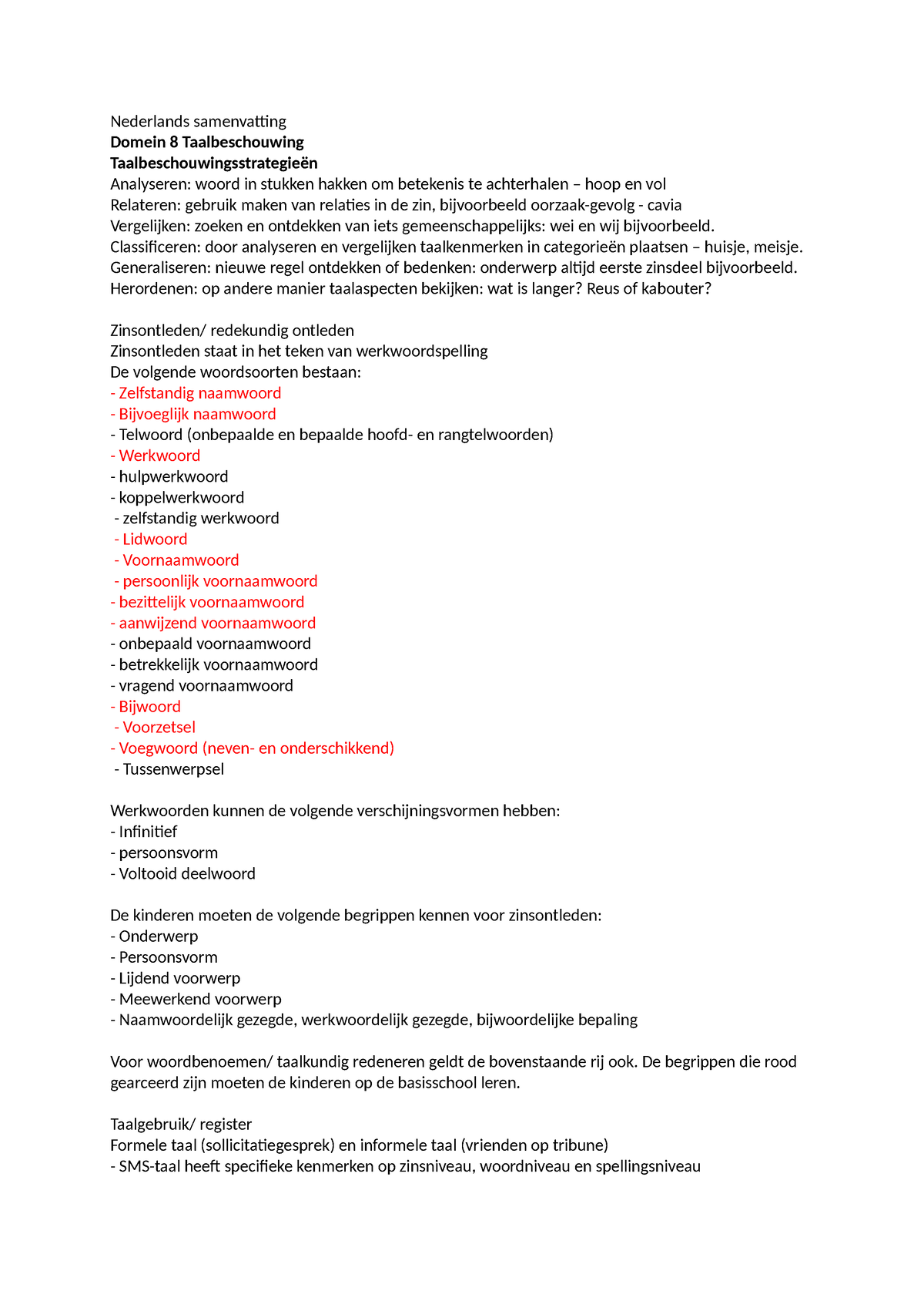 Nederlands Samenvatting Taalbeschouwing - Nederlands Samenvatting ...