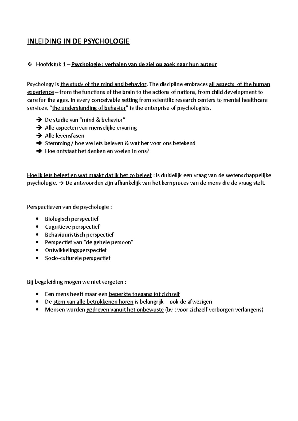 Inleiding In De Psychologie Samenvatting - INLEIDING IN DE PSYCHOLOGIE ...