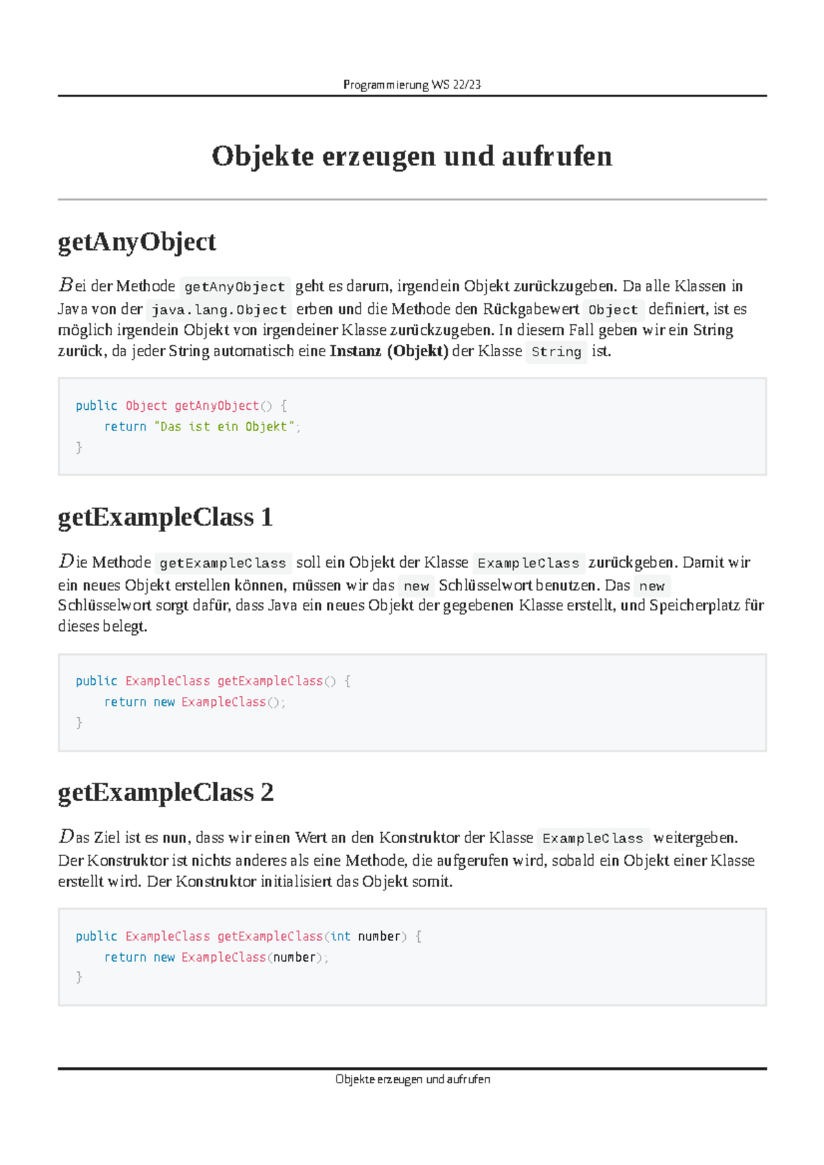 Objekte erzeugen und aufrufen Objekte erzeugen und aufrufen