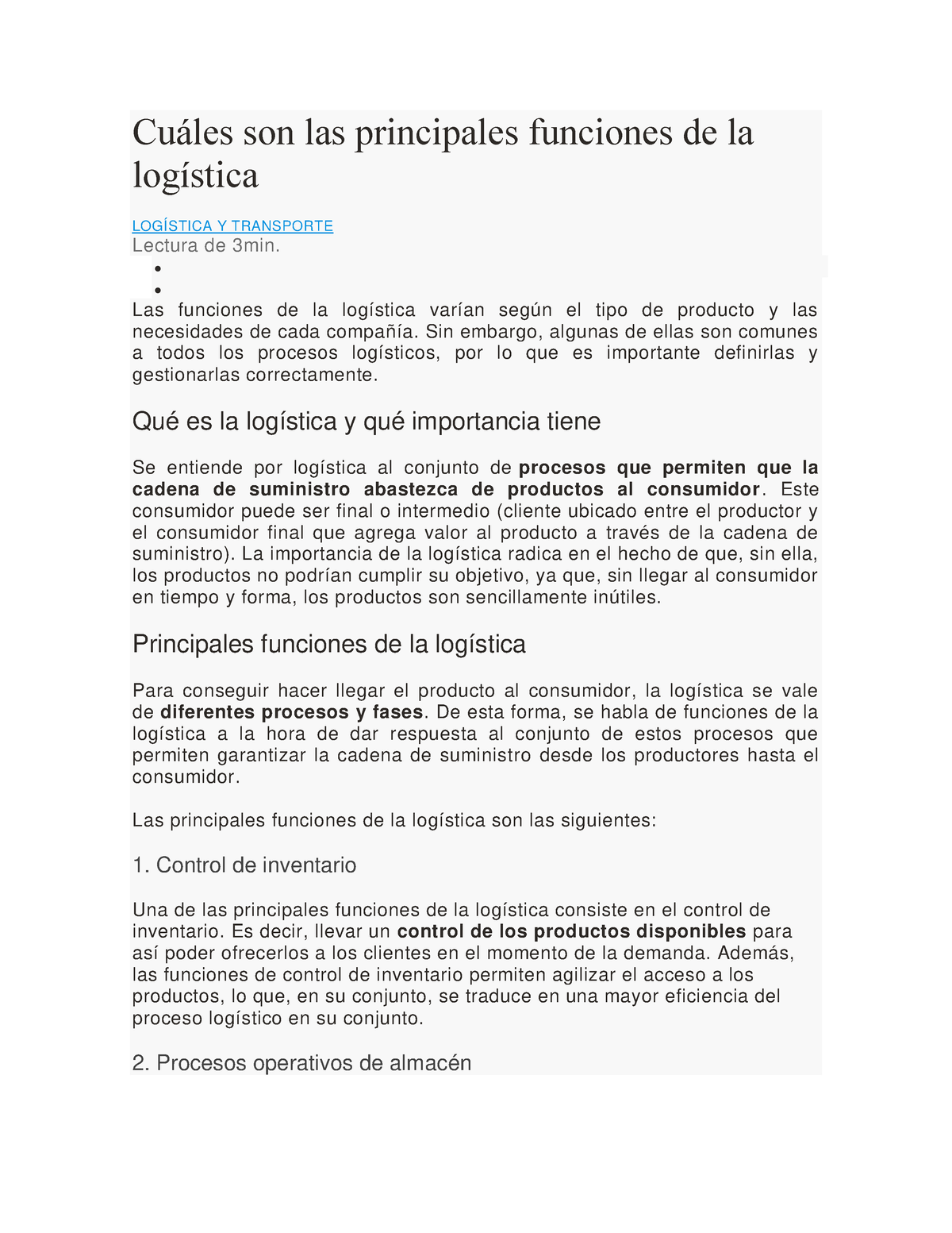 Logistica - Cuáles Son Las Principales Funciones De La Logística ...