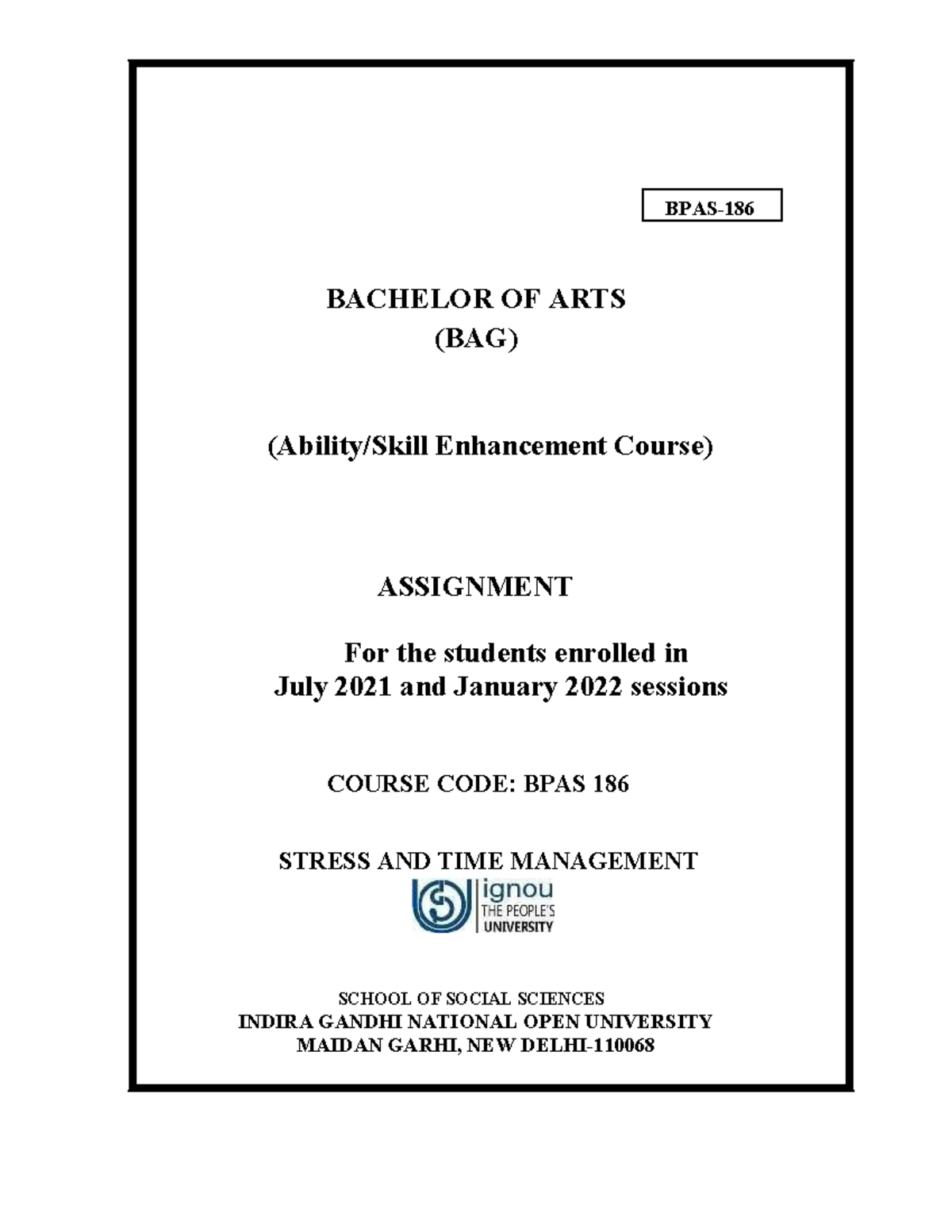 BPAS 186 July 21- 2022 Assignment Eng 1 1 - BACHELOR OF ARTS (BAG ...