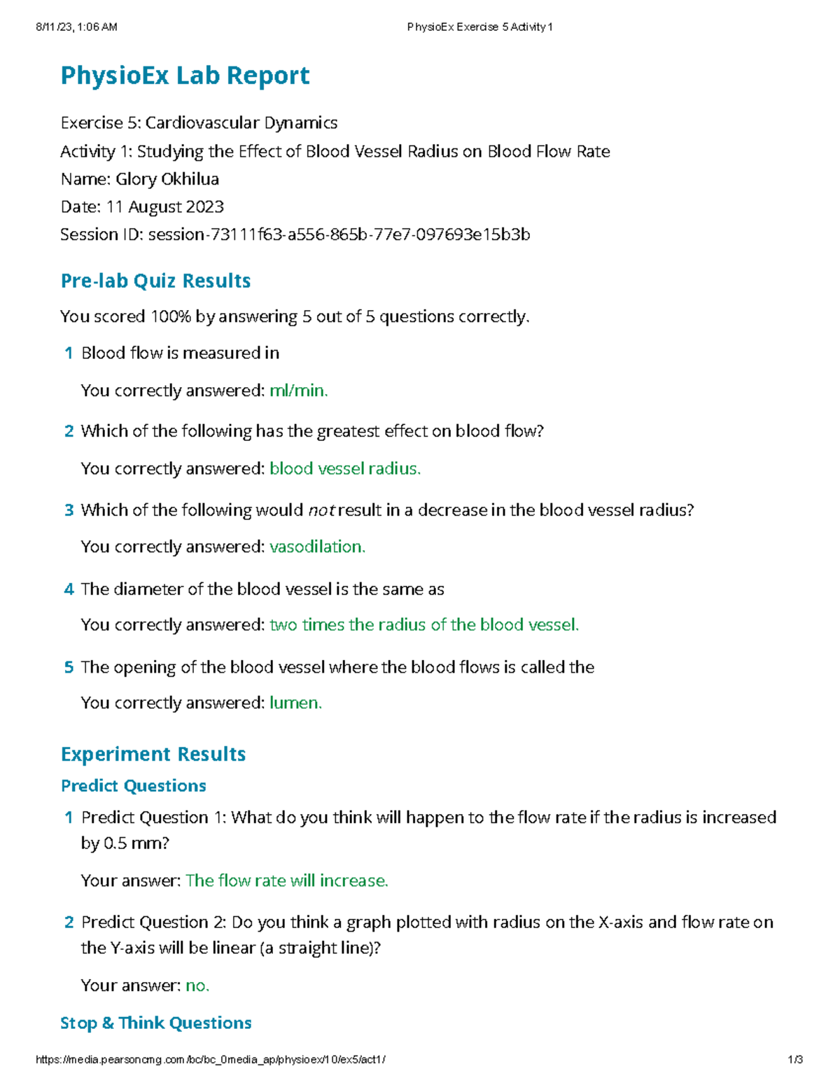 Physio Ex Exercise 5 Activity 1-Glory Okhilua - 8/11/23, 1:06 AM ...