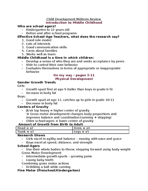 Child Development 3 - Lecture notes 1 - 10 - Child Development 3 Class ...