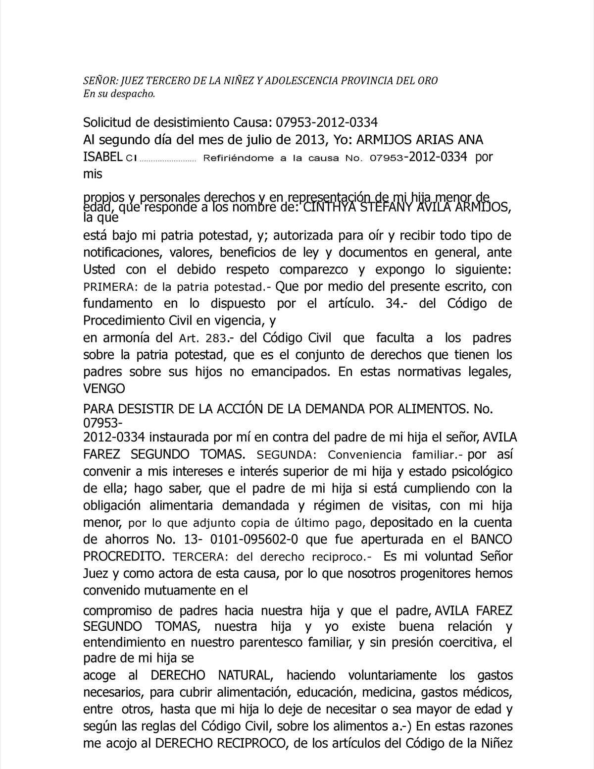Pdf desistimiento demanda alimentos - derecho procesal civil II UNIVERSIDAD  CENTRAL DEL ECUADOR - Studocu