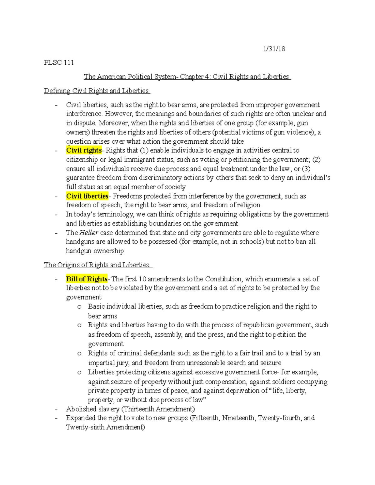 PLSC 111 Ch 4 Civil Rights and Liberties - PLSC The American Political ...