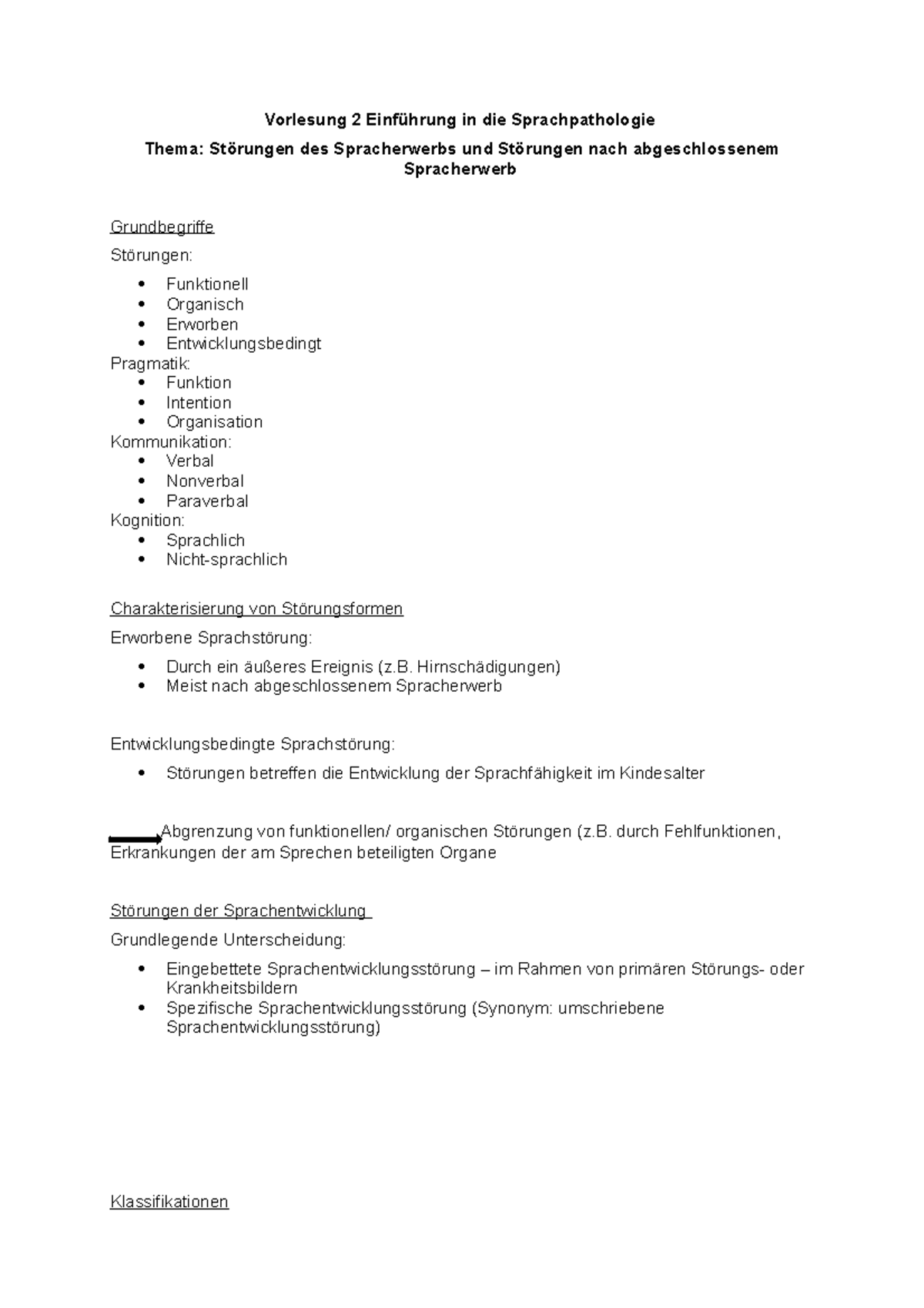 VL2 SES uns SSES - Vorlesungsnotizen 2 - Vorlesung 2 Einführung in die Sprachpathologie Thema ...