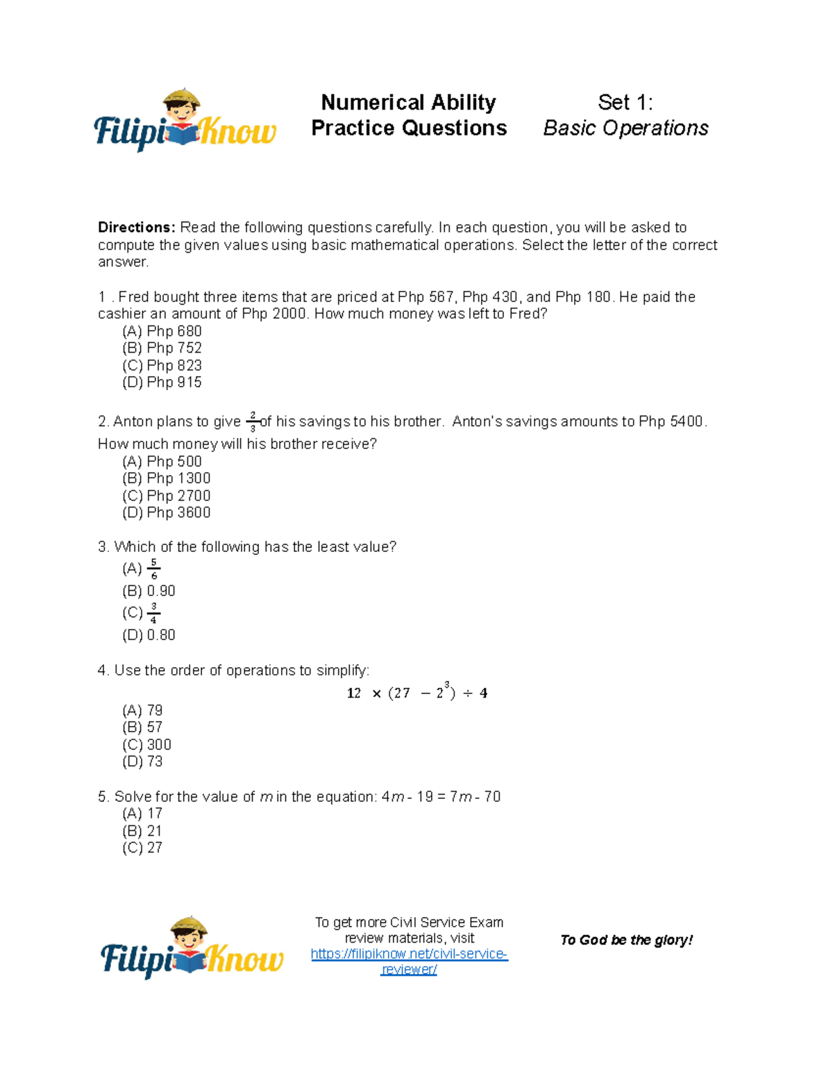 Numerical Ability Practice Questions Set 1 - Practice Questions Basic ...