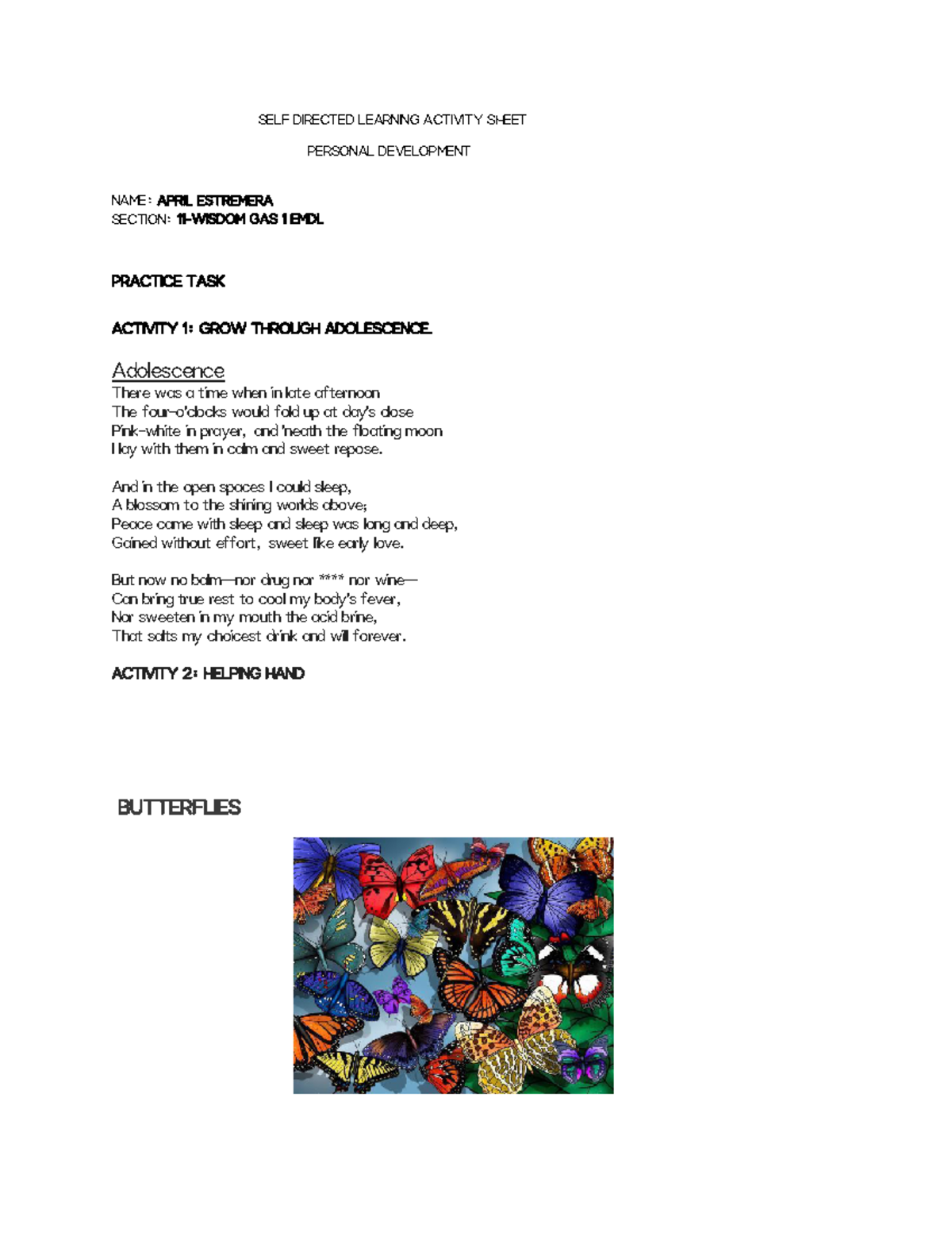 SELF Directed Learning Activity Sheet Perdevt ...