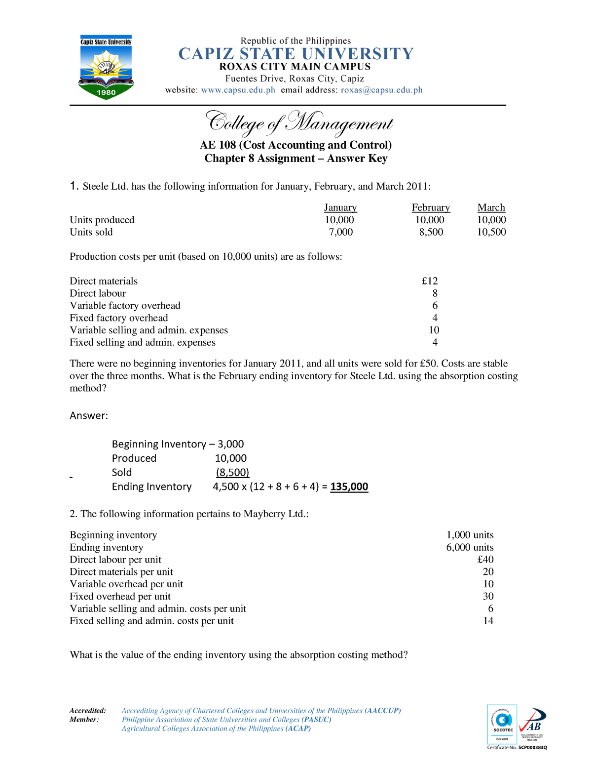 Chapter 8 Practice Questions Accredited Accrediting Agency of