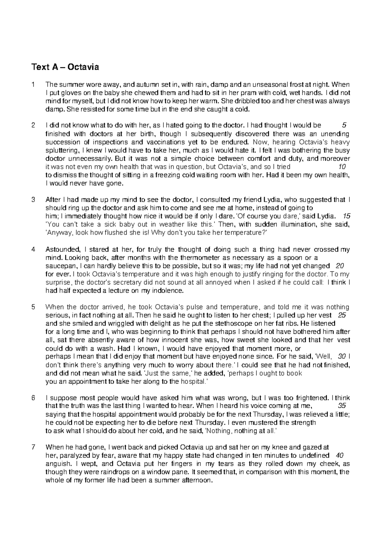 P 1 of theater octavia - Text A – Octavia 1 The summer wore away, and ...