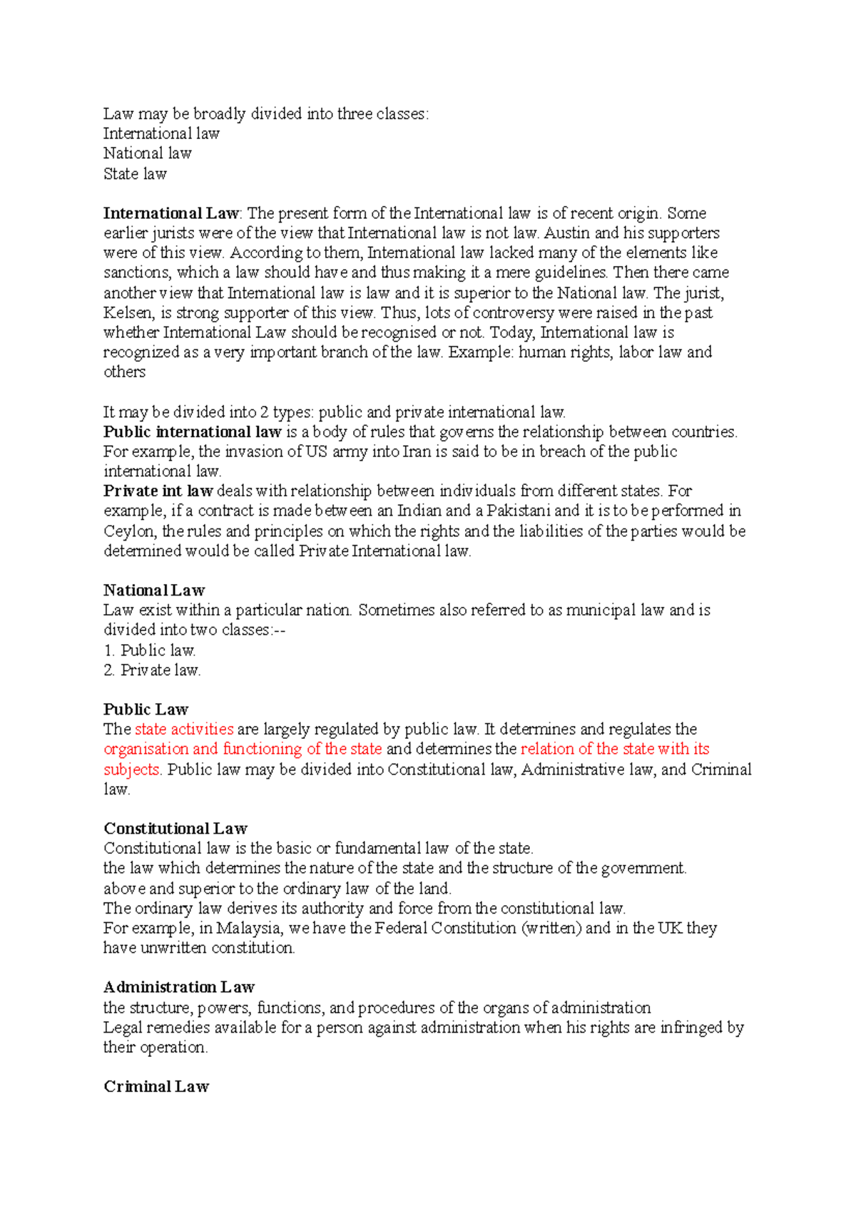 International, national and state law - Law may be broadly divided into ...