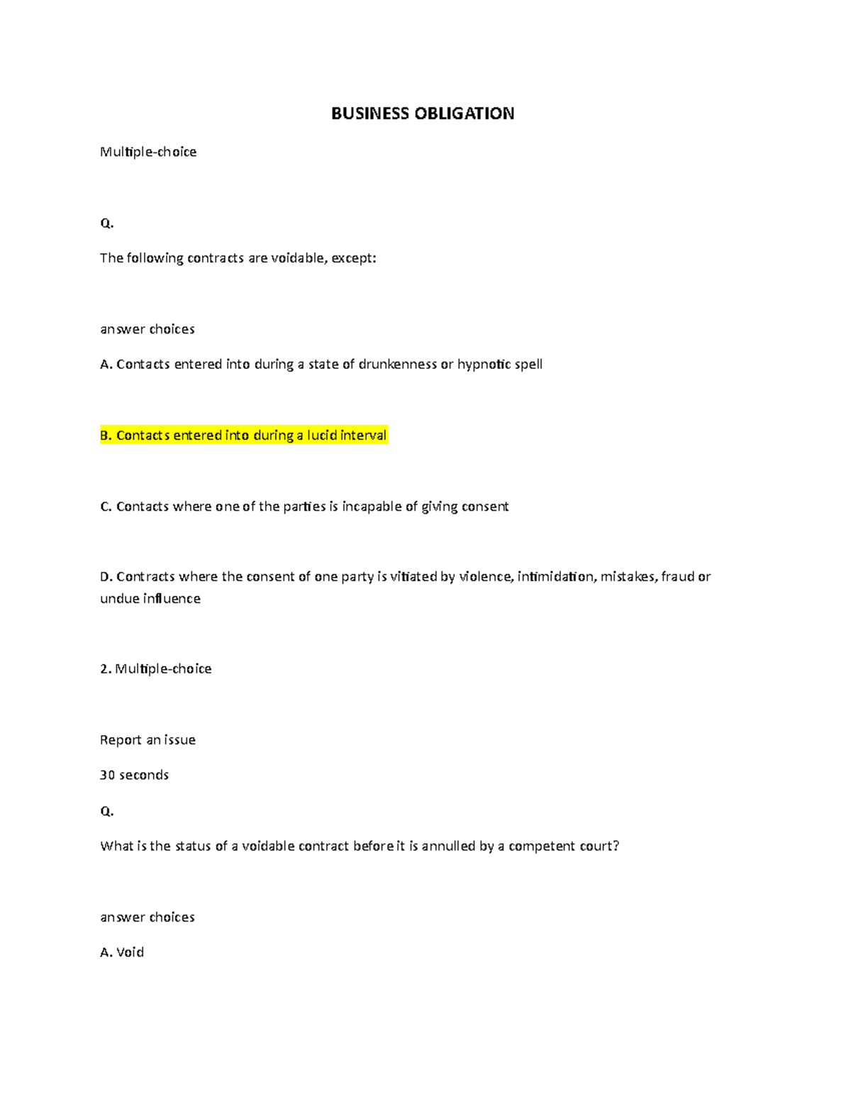 Which Of The Following Represents An Obligation Of The Company Business Obligation - Lecture notes 3-8 - BUSINESS OBLIGATION Multiple